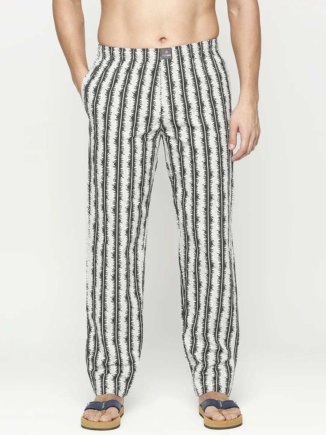 Men Cotton Printed Grey Pyjama- Underjeans By Spykar