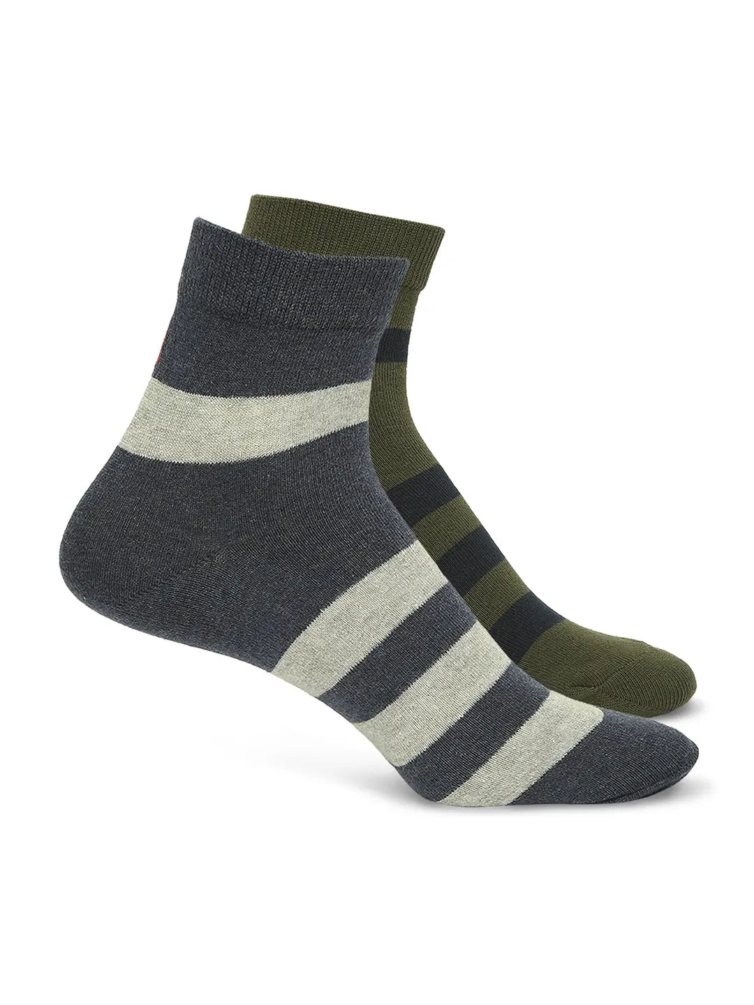 Men Olive & Navy Melange Ankle Length Socks - Pack Of 2- Underjeans By Spykar