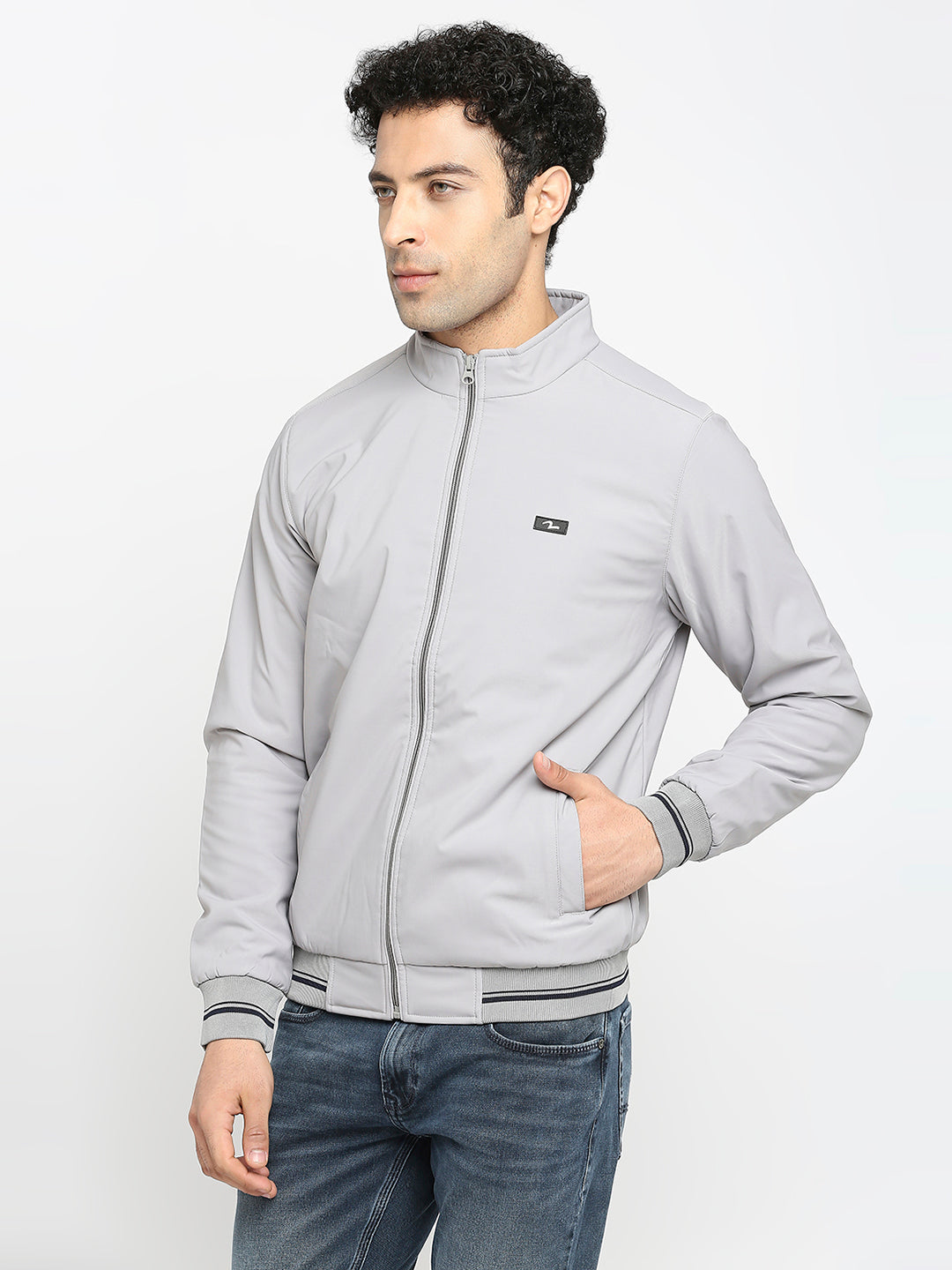 Spykar Light Grey Polyester Full Sleeve Casual Jacket For Men