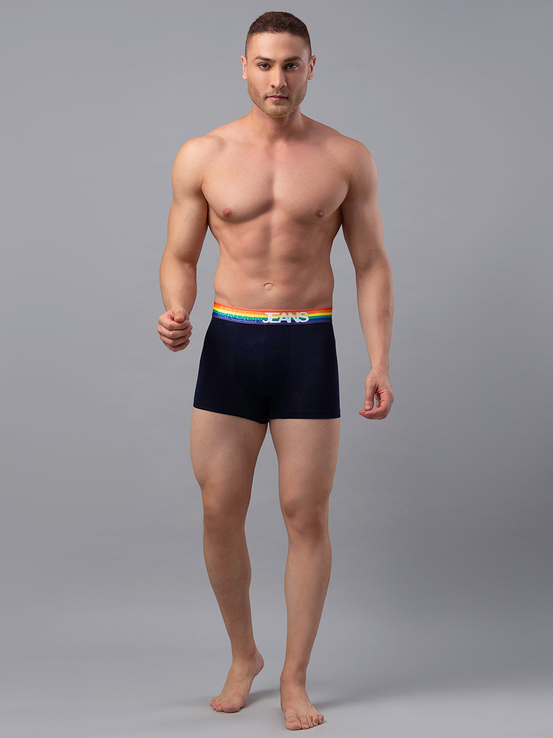 Men Navy-Multi Cotton Blend Trunk- Underjeans By Spykar