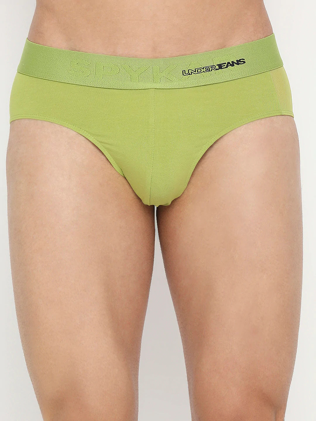 Underjeans By Spykar Men Bright Green Cotton Blend Brief