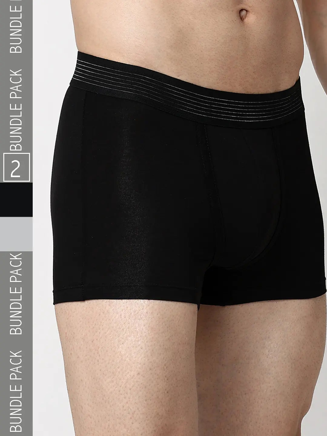 Underjeans By Spykar Men Black & Grey Cotton Blend Regular Fit Trunk - Pack Of 2