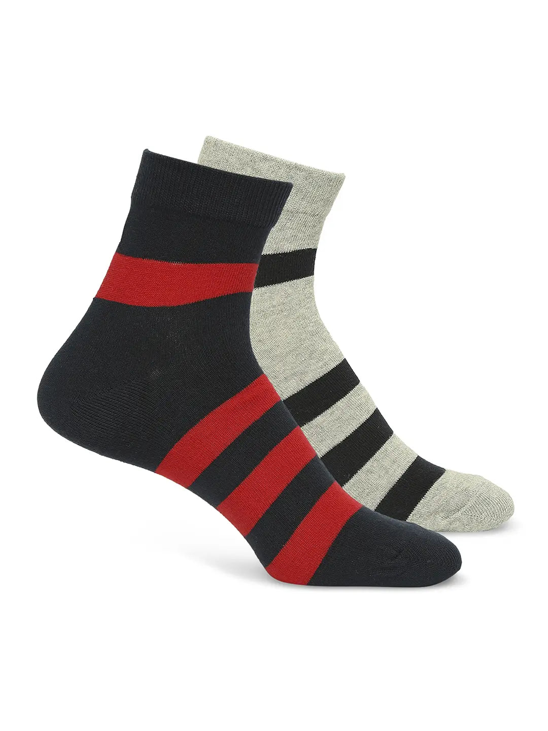 Men Grey Melange & Navy Ankle Length Socks - Pack Of 2- Underjeans By Spykar