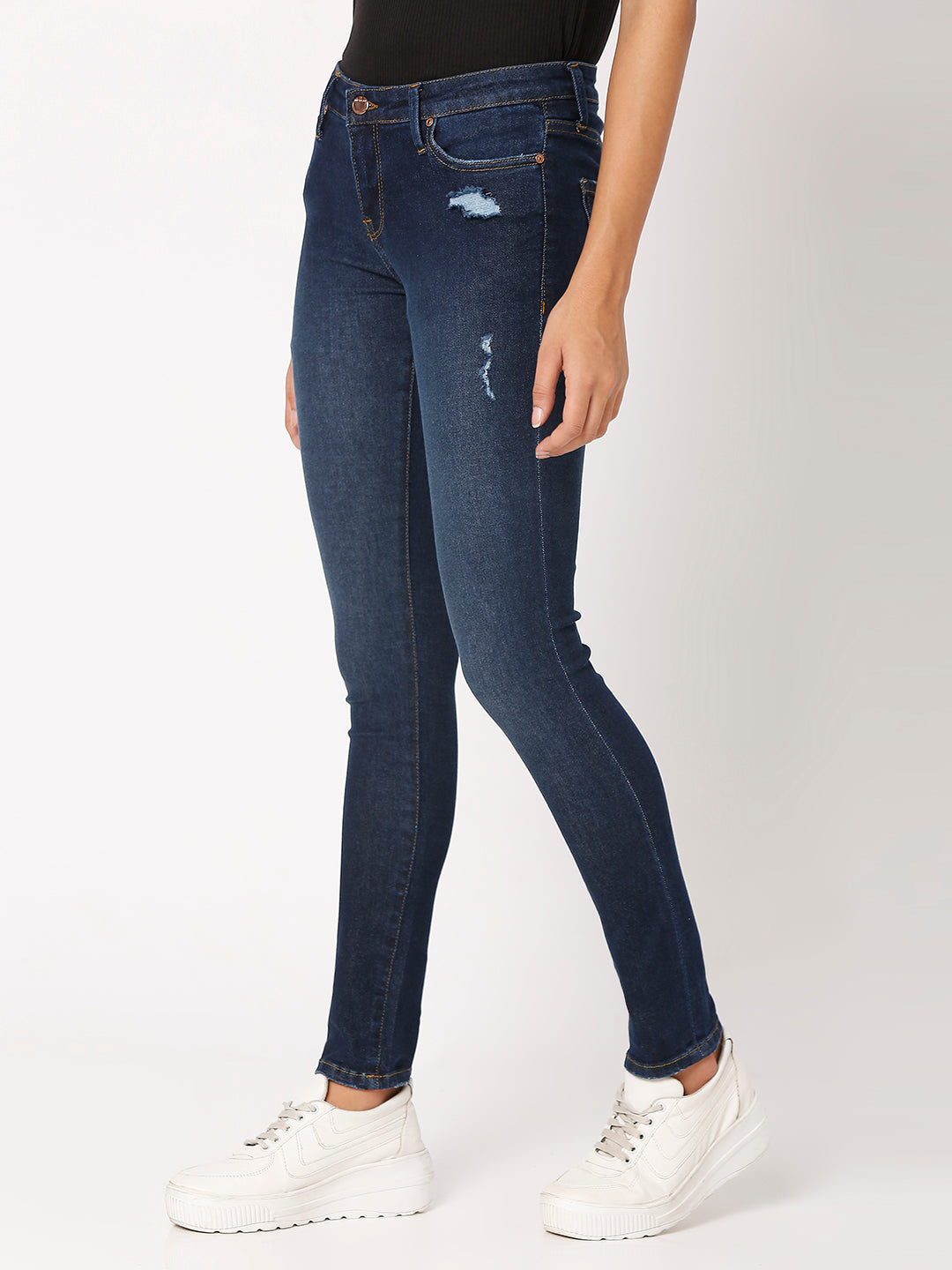 Spykar Dark Blue Lycra Super Skinny Regular Length Jeans For Women