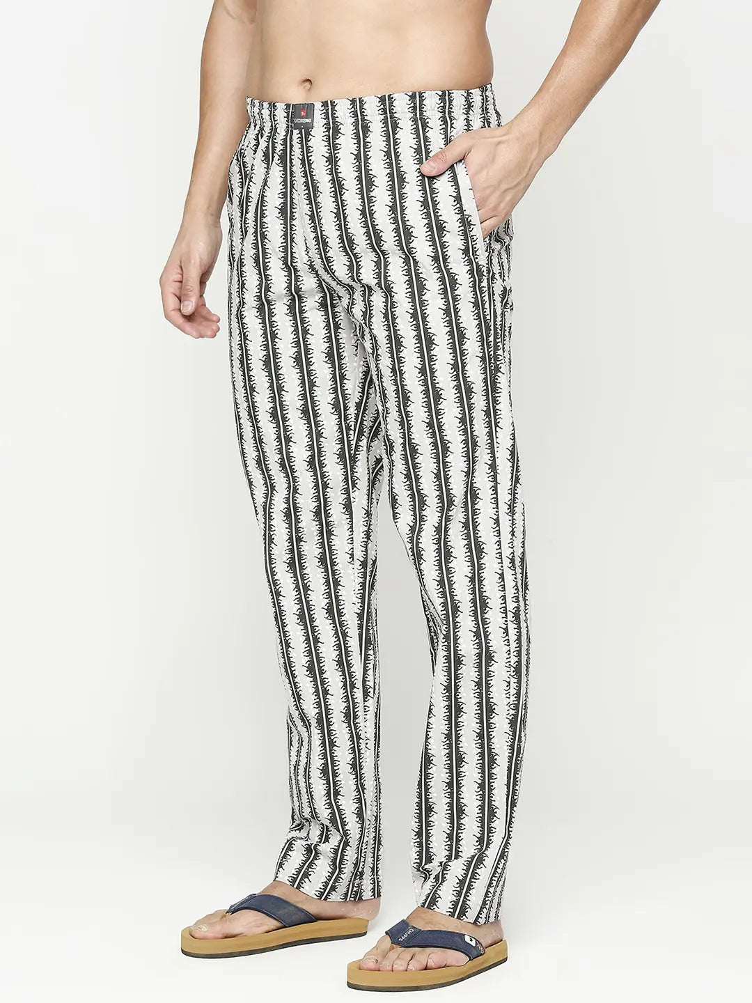 Men Cotton Printed Grey Pyjama- Underjeans By Spykar