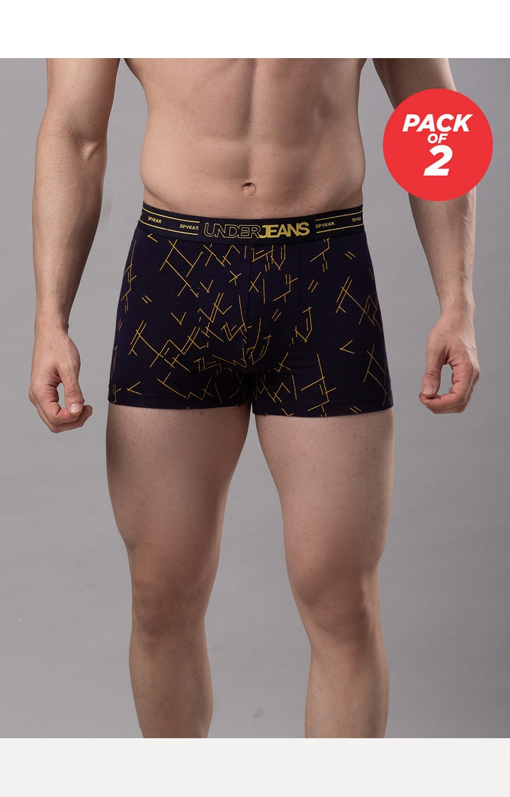 Men Cotton Blend Trunk Pack Of 2- Underjeans By Spykar