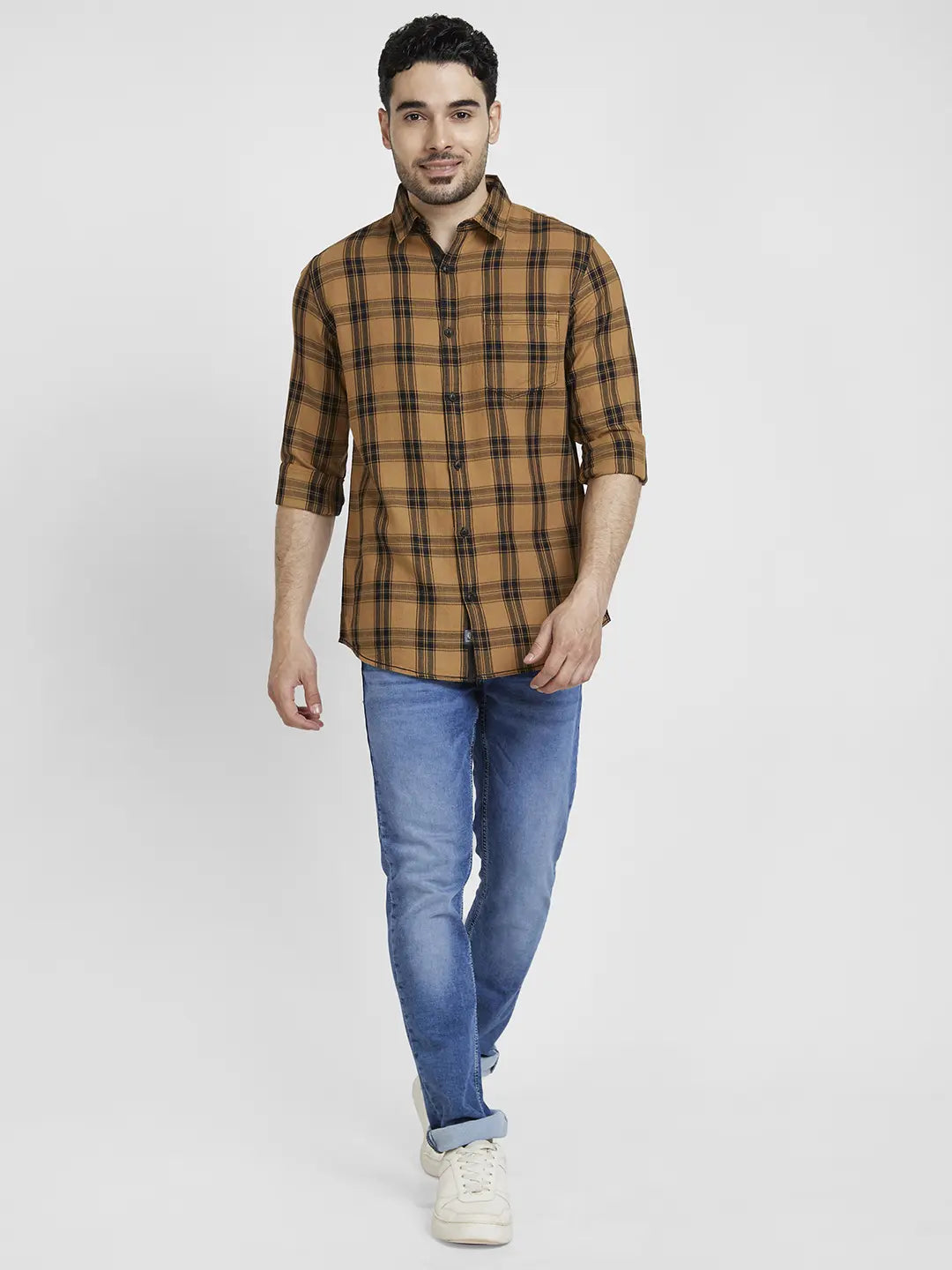 Spykar Men Mid Blue Cotton Regular Fit Narrow Length Clean Look Mid Rise Jeans - (Rover)