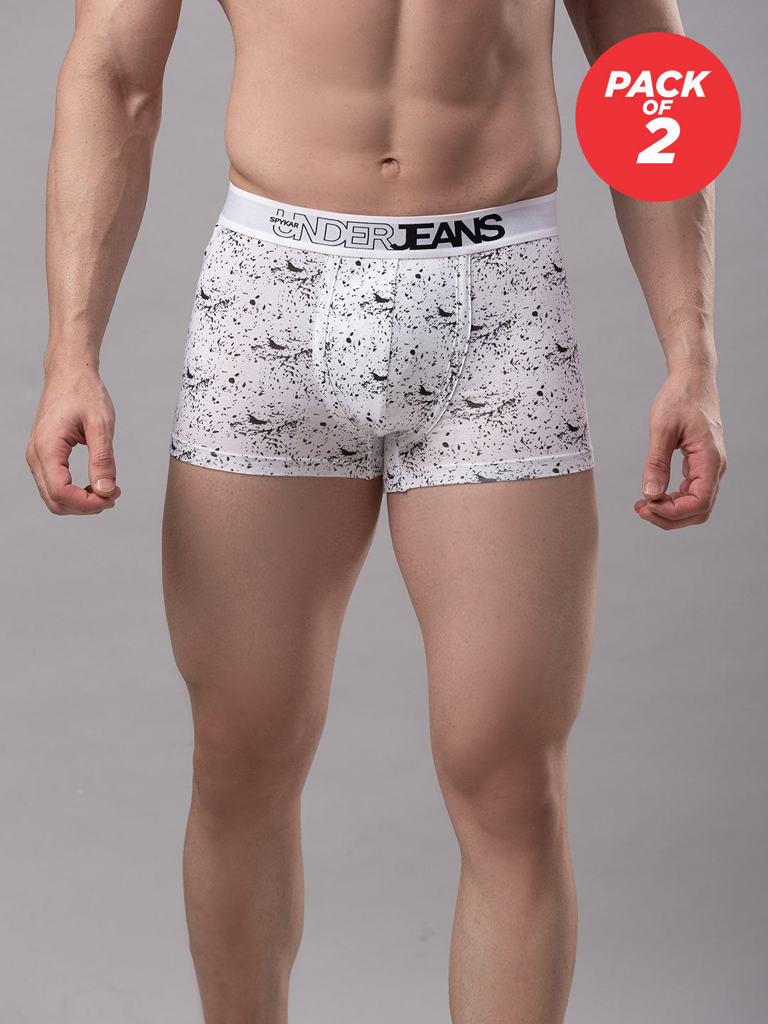 Men Cotton Blend White Trunk (Pack Of 2)- Underjeans By Spykar