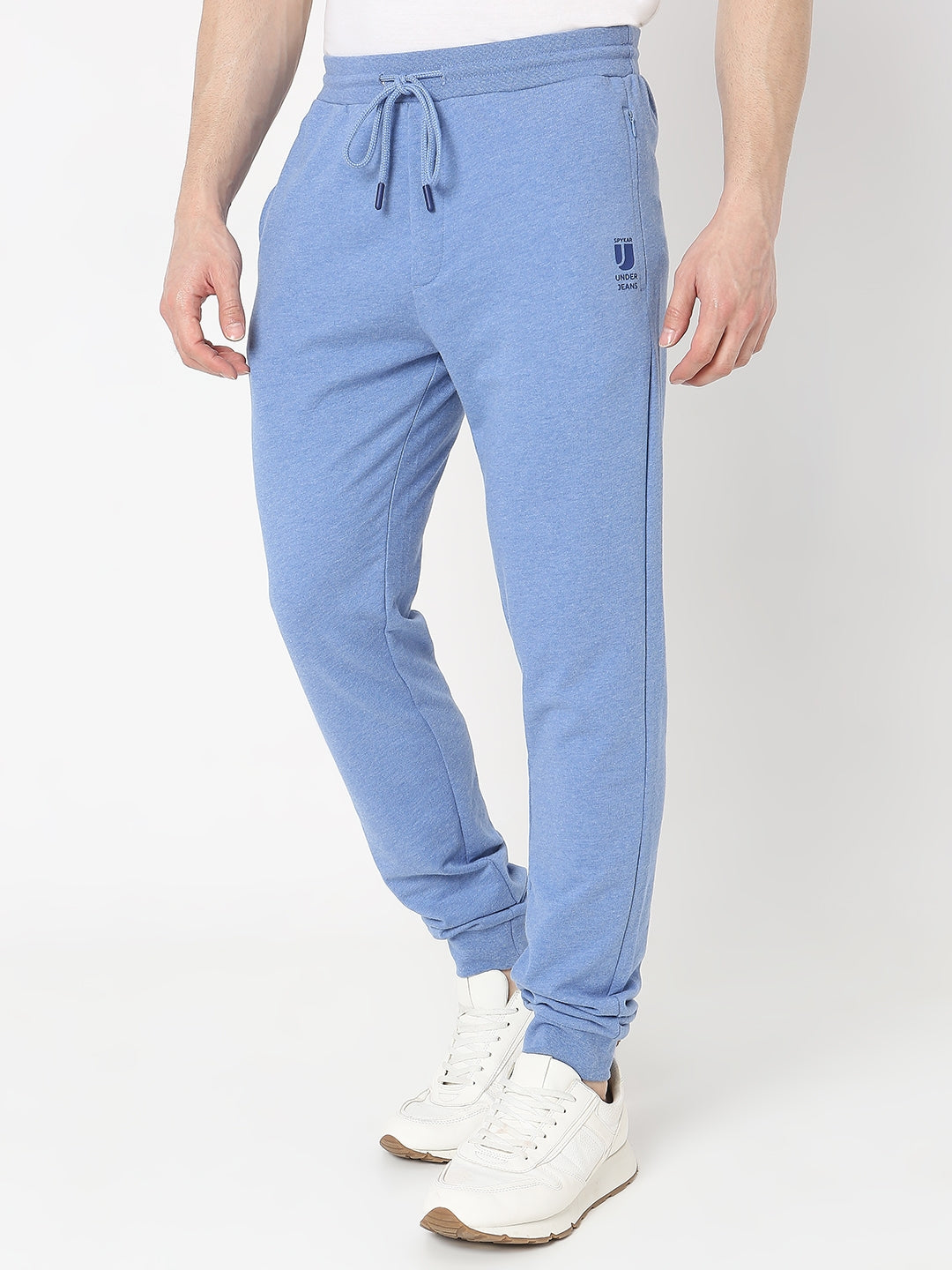 Underjeans by Spykar Men Knitted Blue Melange Trackpant
