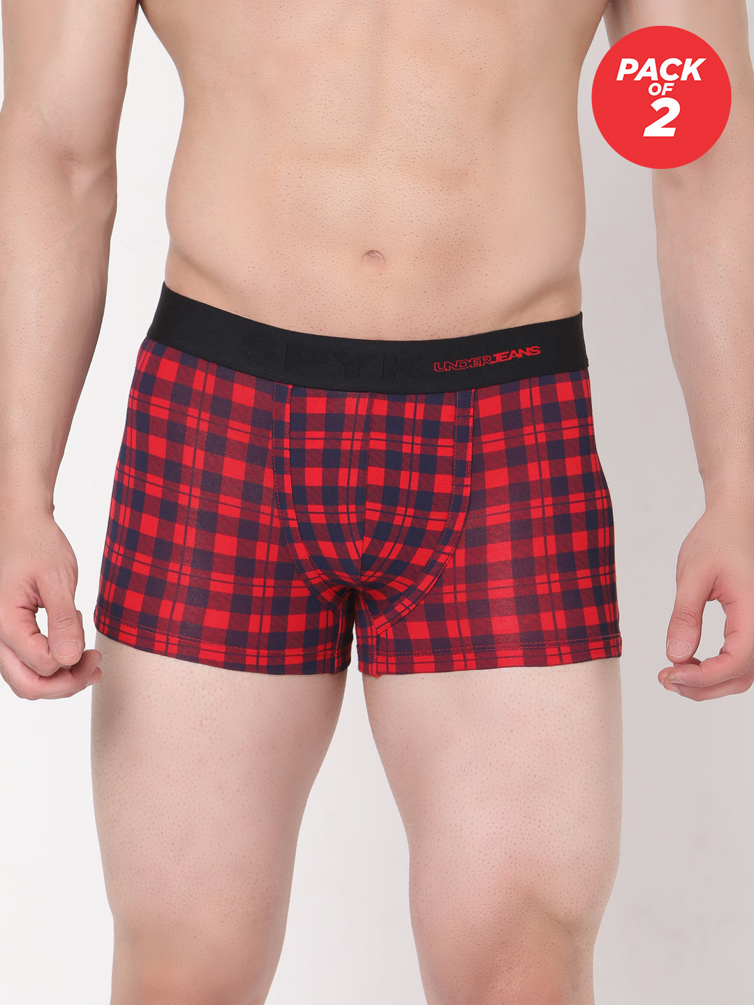 Men Cotton Blend Blue-Check Trunk - (Pack Of 2)- Underjeans By Spykar