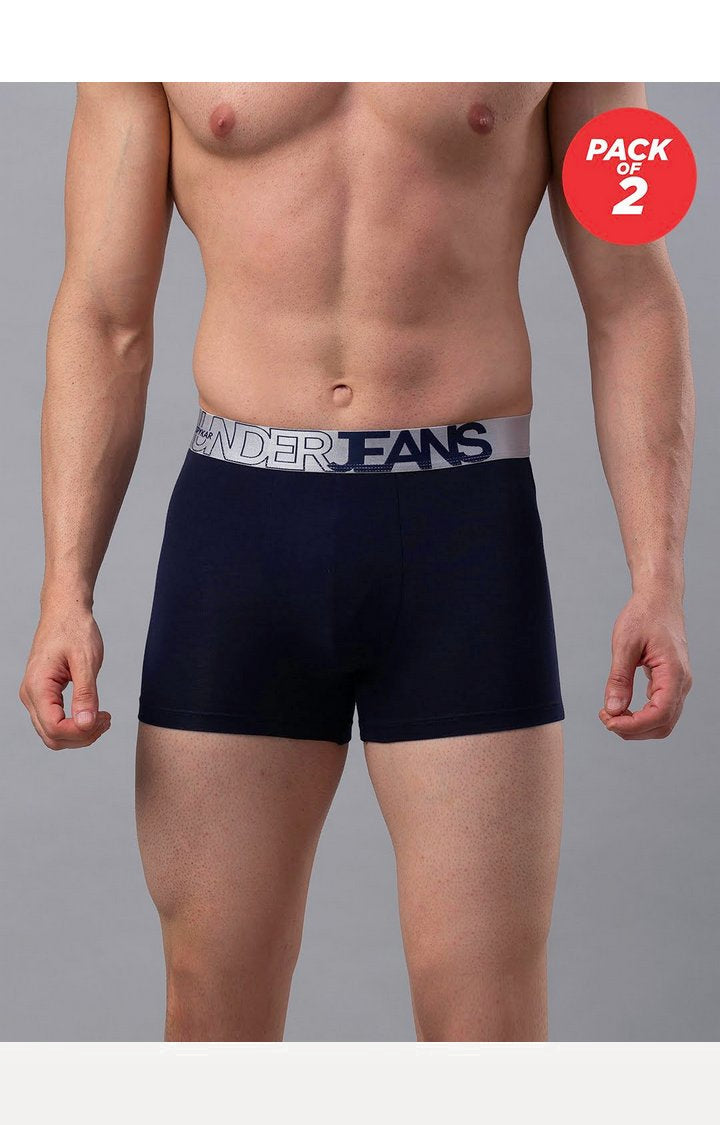 Men Cotton Blend Trunk Pack Of 2- Underjeans By Spykar