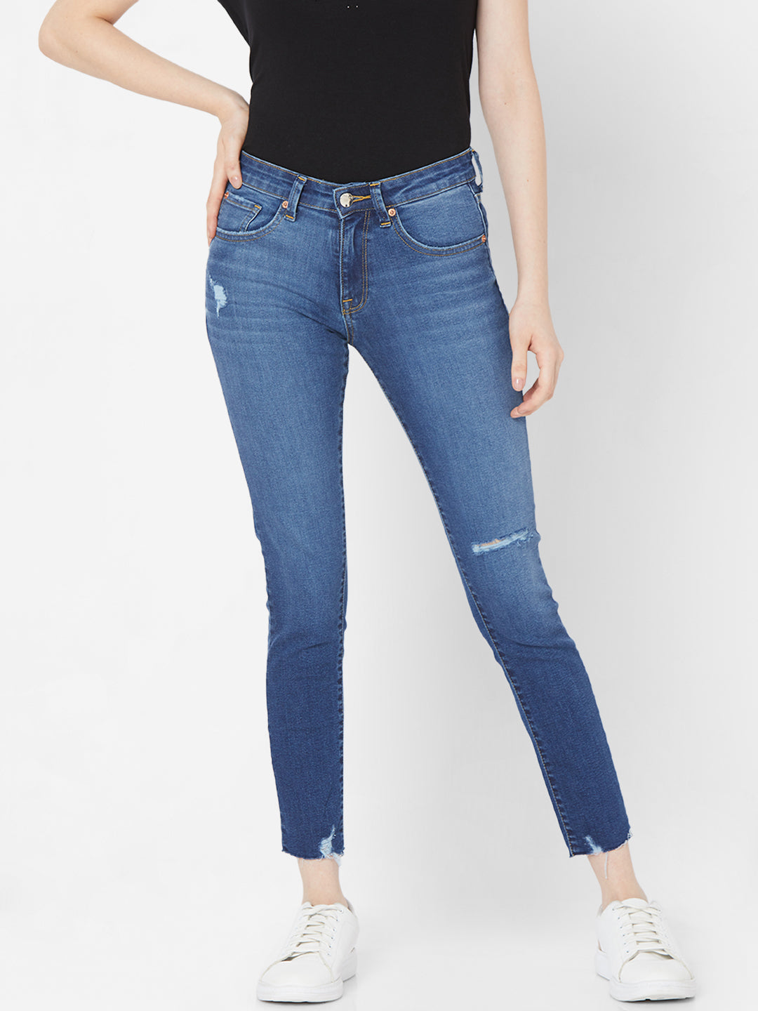 Spykar Women Blue Cotton Super Skinny Fit Regular Length Jeans