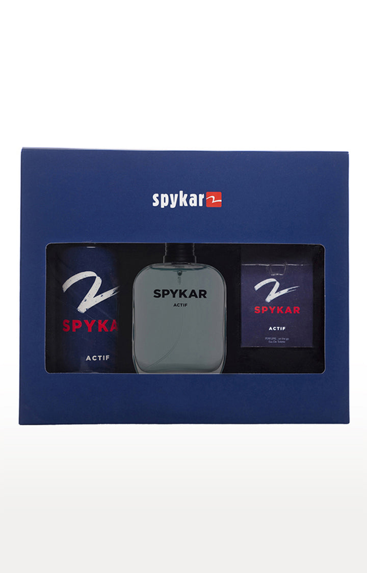 Spykar Blue Actif Deodorant,Perfume & Pocket Perfume Combo Pack 3