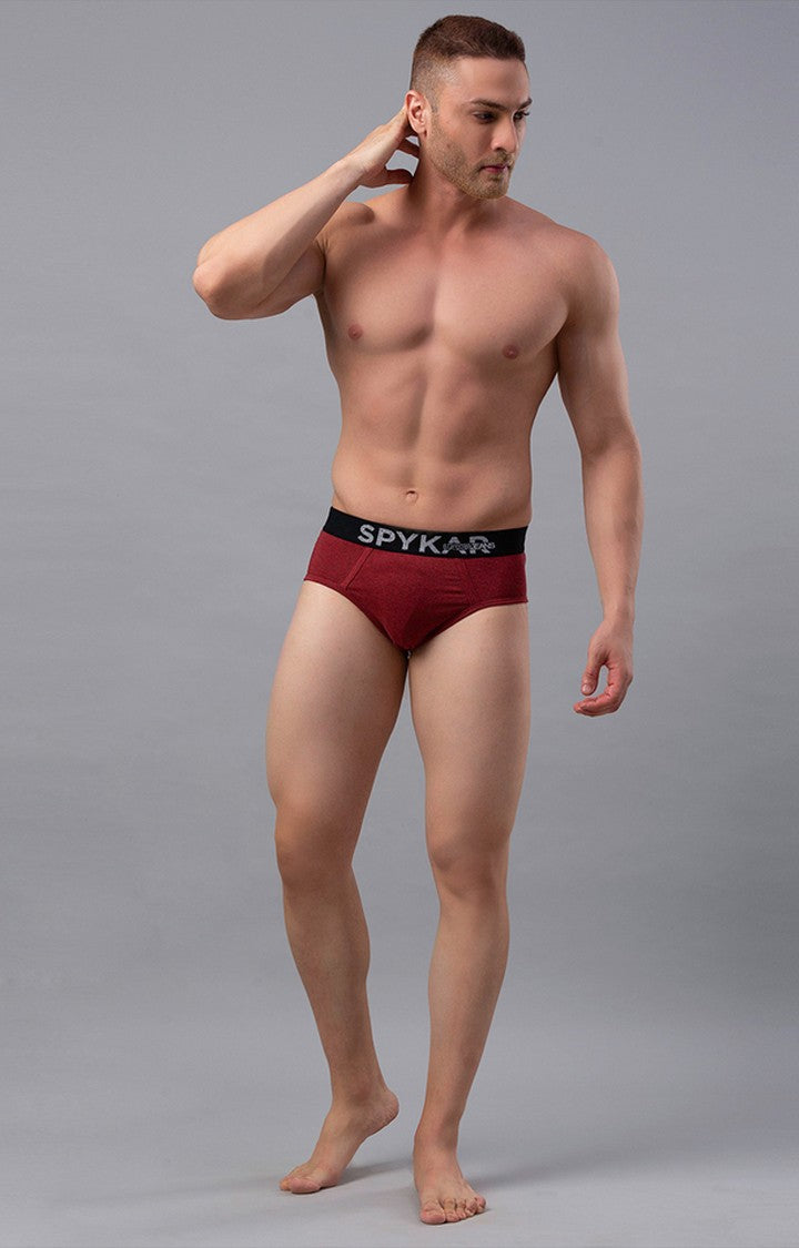 Red Cotton Blend Brief For Men - Underjeans By Spykar