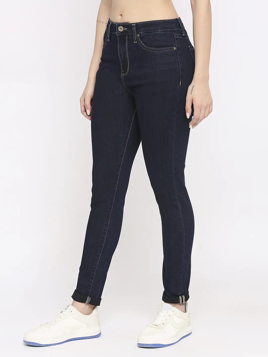Spykar Women Raw Blue Lycra Skinny Fit - Clean Look Mid Rise Jeans-(Adora)