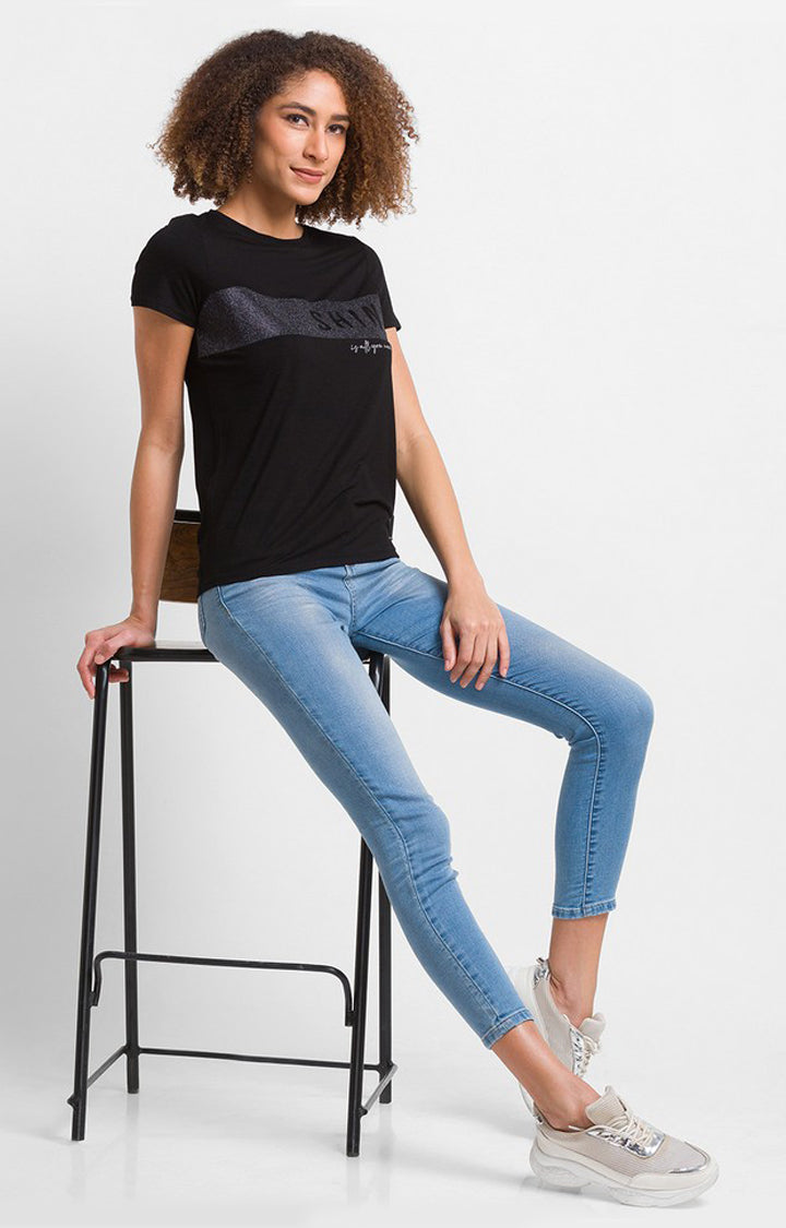 Spykar Mid Blue Cotton Super Skinny Regular Length Jeans For Women
