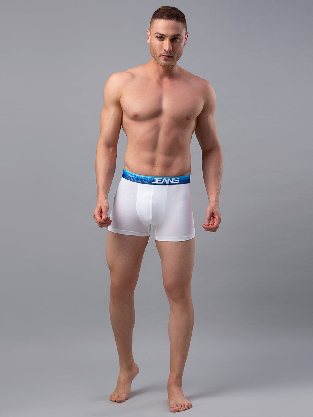 Men White-Blue Cotton Blend Trunk- Underjeans By Spykar