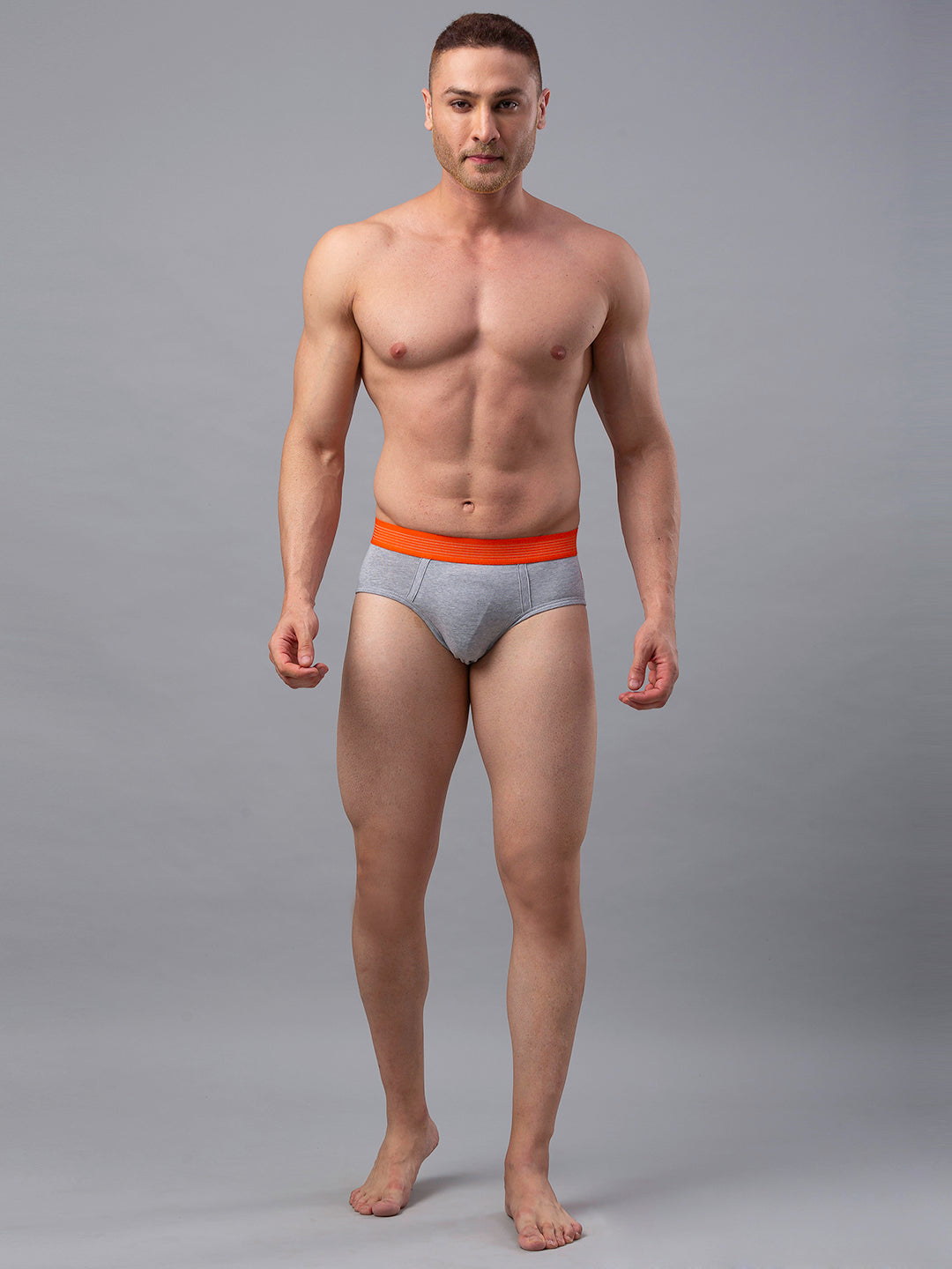 Men Grey-Orange Cotton Blend Brief- Underjeans By Spykar