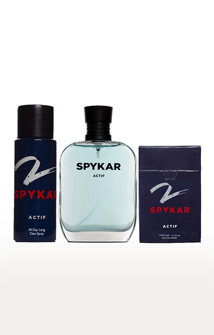 Spykar Blue Actif Deodorant,Perfume & Pocket Perfume Combo Pack 3