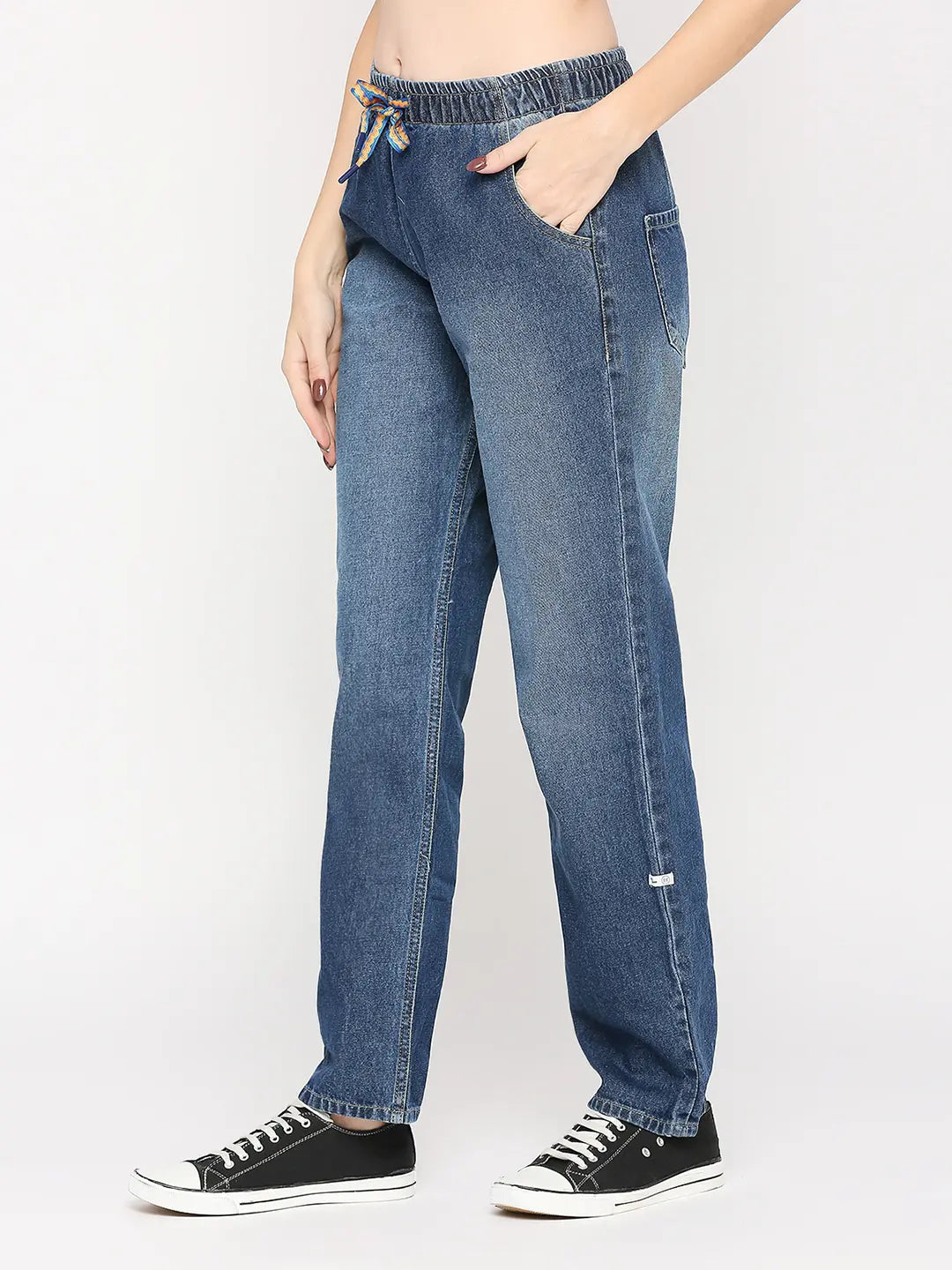 Spykar Women Mid Blue Cotton Straight Fit Regular Length Clean Look High Rise Jeans - (Bella)