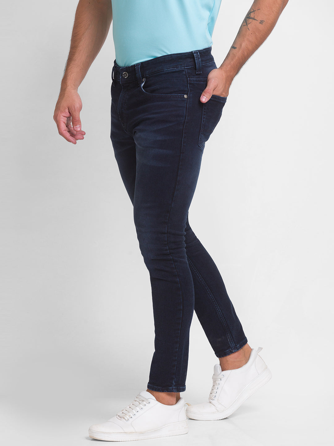 Spykar Dark Blue Cotton Slim Fit Tapered Length Jeans For Men (Kano)