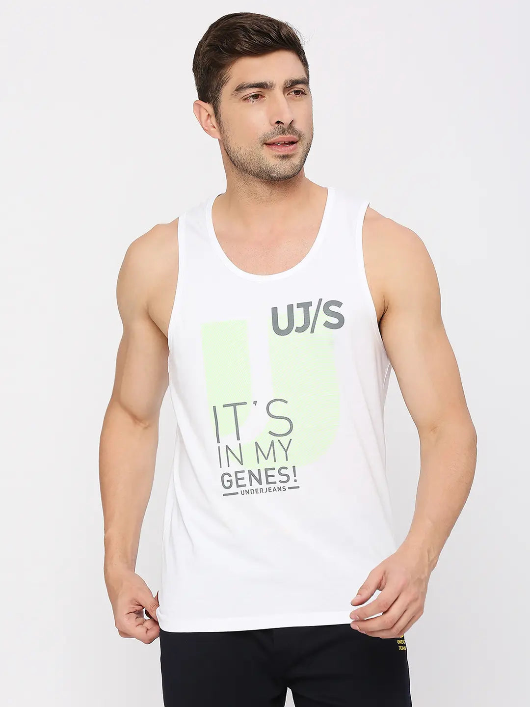 Men Fashion White Muscle Vest- Underjeans By Spykar