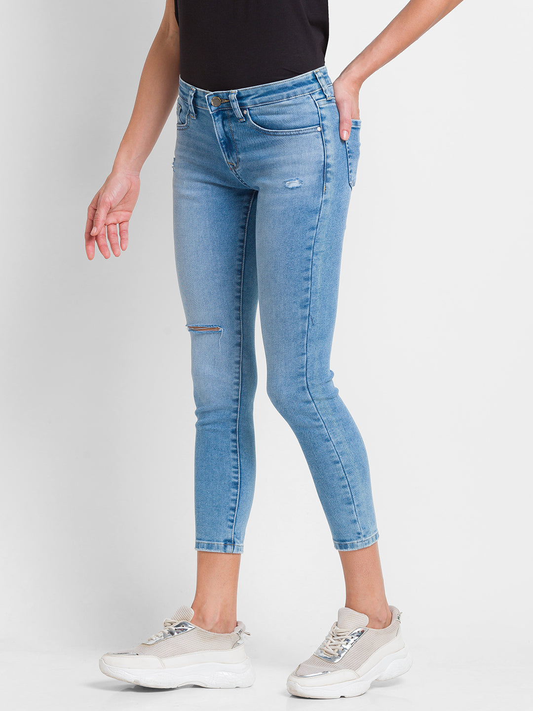 Spykar Light Blue Lycra Super Skinny Regular Length Jeans For Women (Alicia)