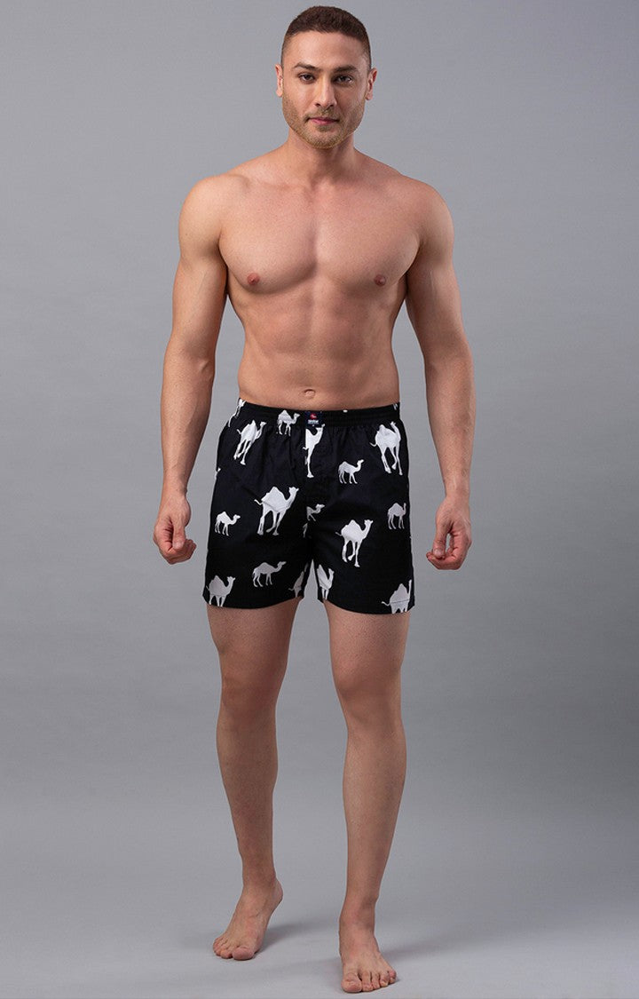 Black Cotton Boxer For Men - Underjeans By Spykar