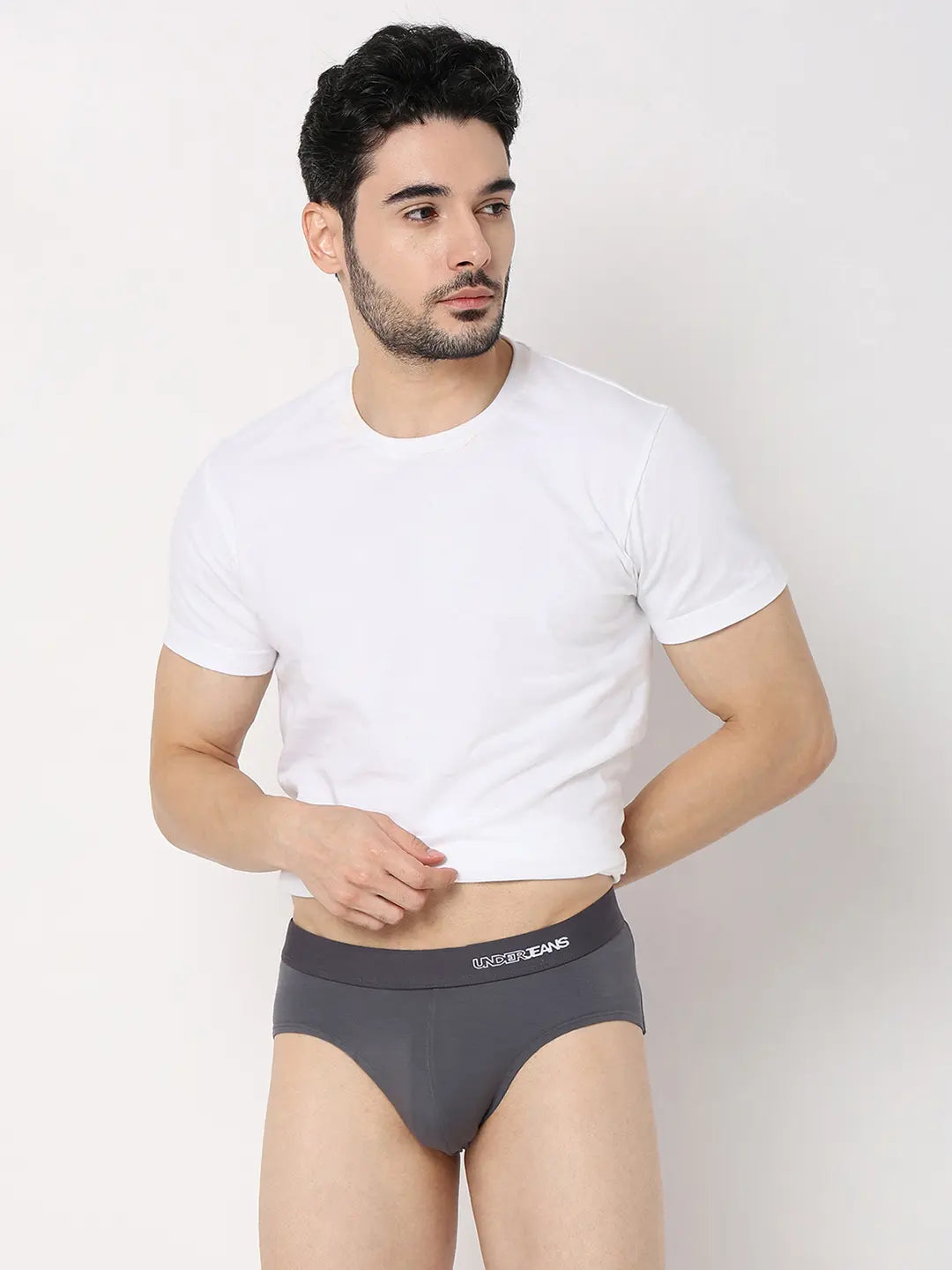 Underjeans By Spykar Men Mid Grey Cotton Blend Regular Fit Brief