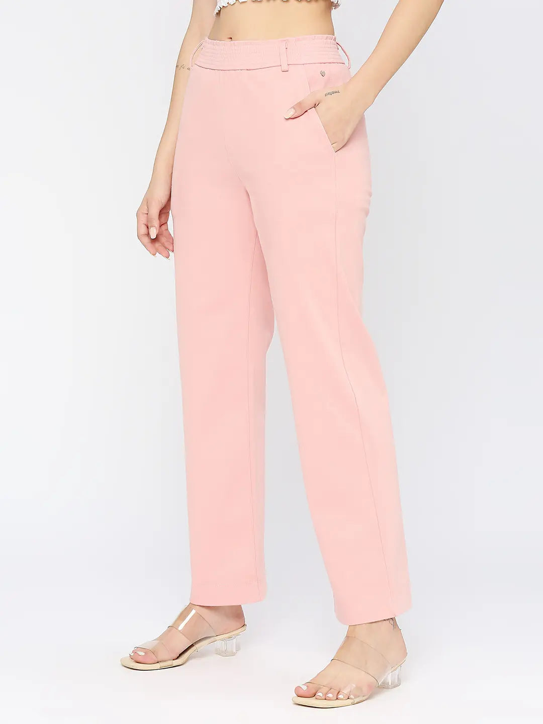 Spykar Women Powder Pink Blended Regular Fit Mid Rise Joggers Trackpant