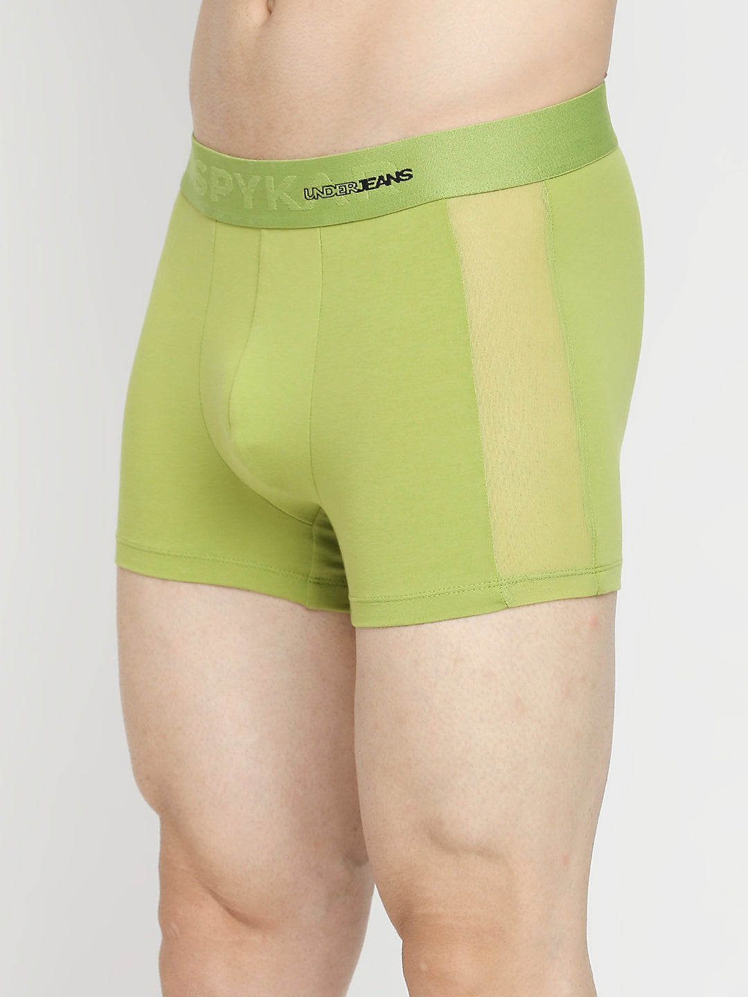 Men Bright Green Cotton Blend Trunk- Underjeans By Spykar