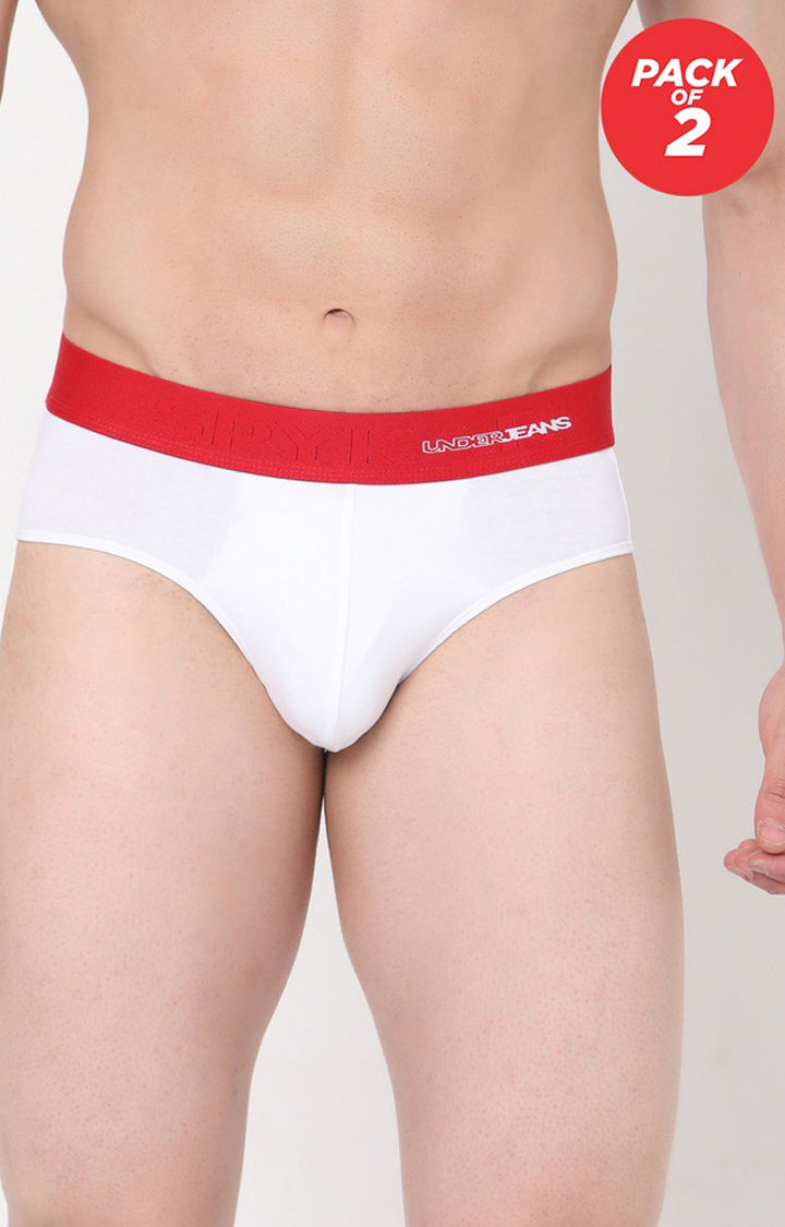 White Cotton Brief For Men (Pack Of 2)- Underjeans By Spykar