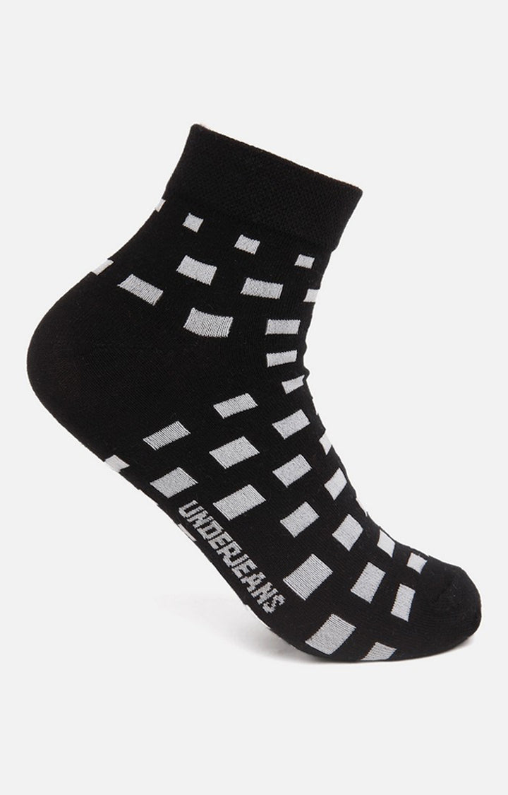 Men Black White Ankle Length (Non Terry) Single Pair Of Socks- Underjeans By Spykar