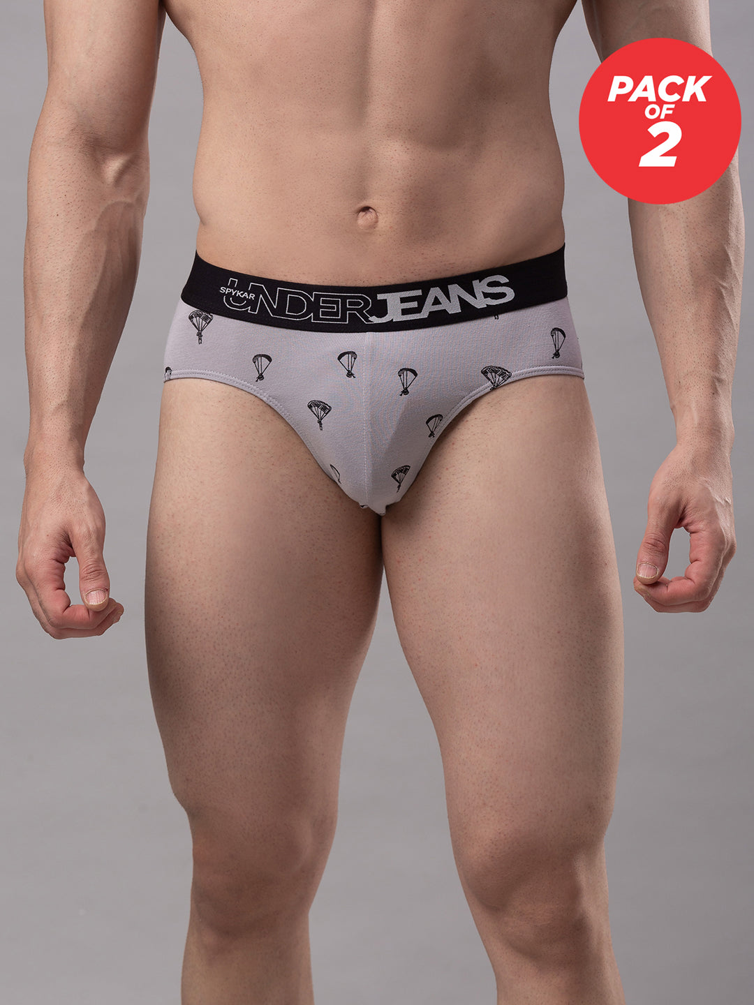 Men Premium Cotton Blend Grey Brief - (Pack of 2)- UnderJeans by Spykar