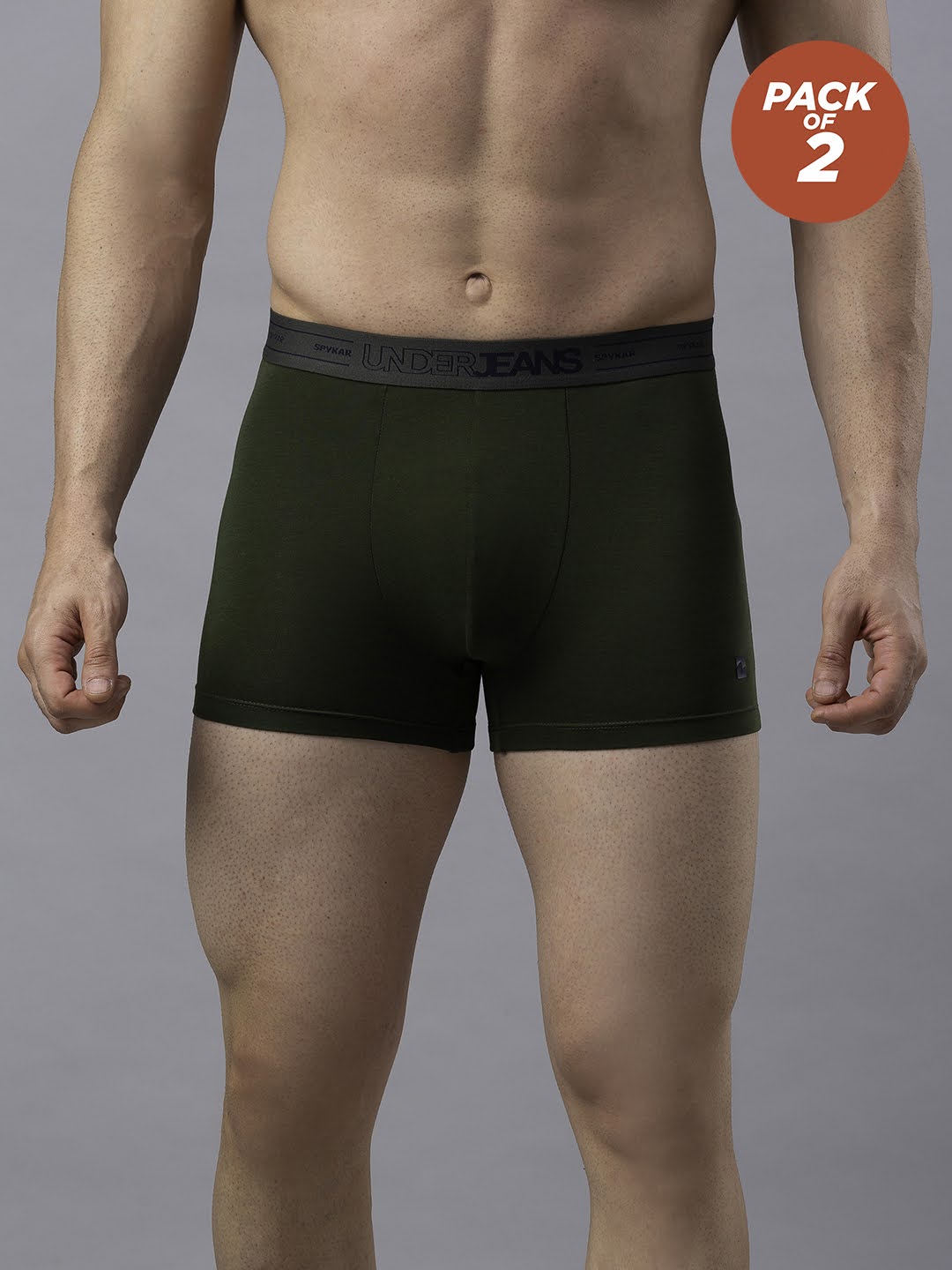 Men Cotton Blend Olive Trunk - (Pack Of 2)- Underjeans By Spykar
