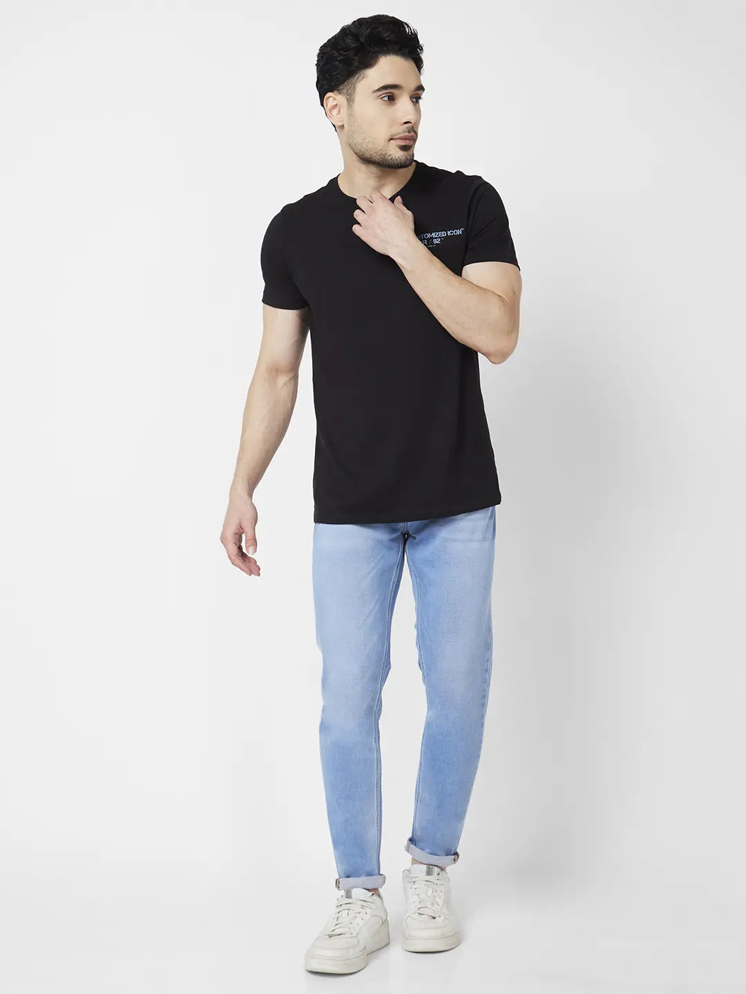 Spykar Men Light Blue Cotton Stretch Super Slim Fit Tapered Length Clean Look Low Rise Jeans (Super Skinny)