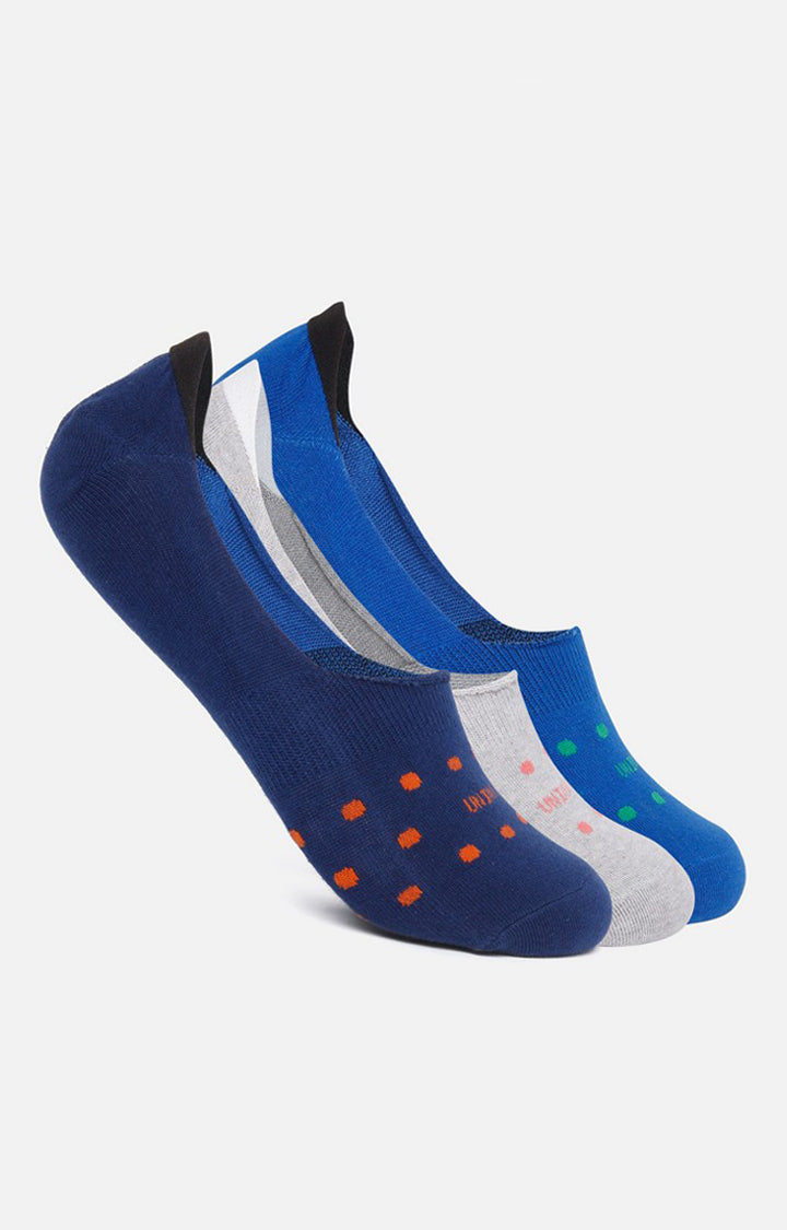 Men Grey Blue Navy No Show (Pack Of 3) Socks- Underjeans By Spykar