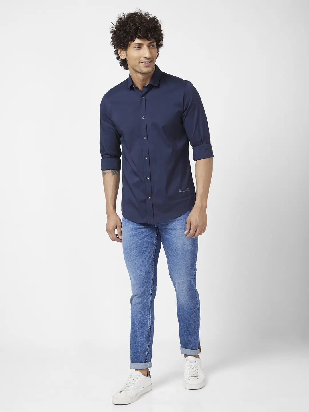 Spykar Men Mid Blue Cotton Stretch Slim Fit Narrow Length Clean Look Low Rise Jeans (Skinny)