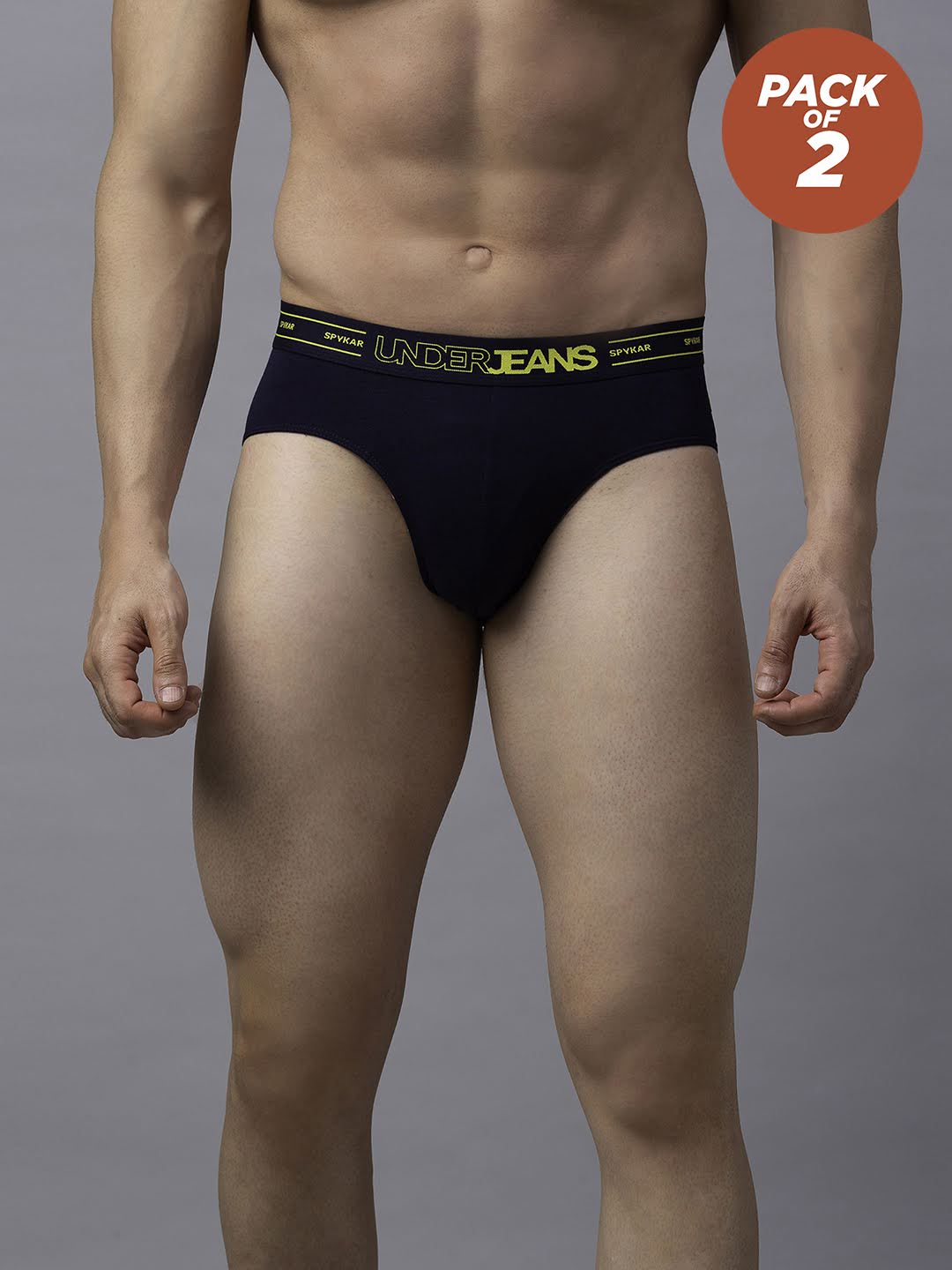 Underjeans By Spykar Men Cotton Blend Navy Brief - (Pack Of 2)