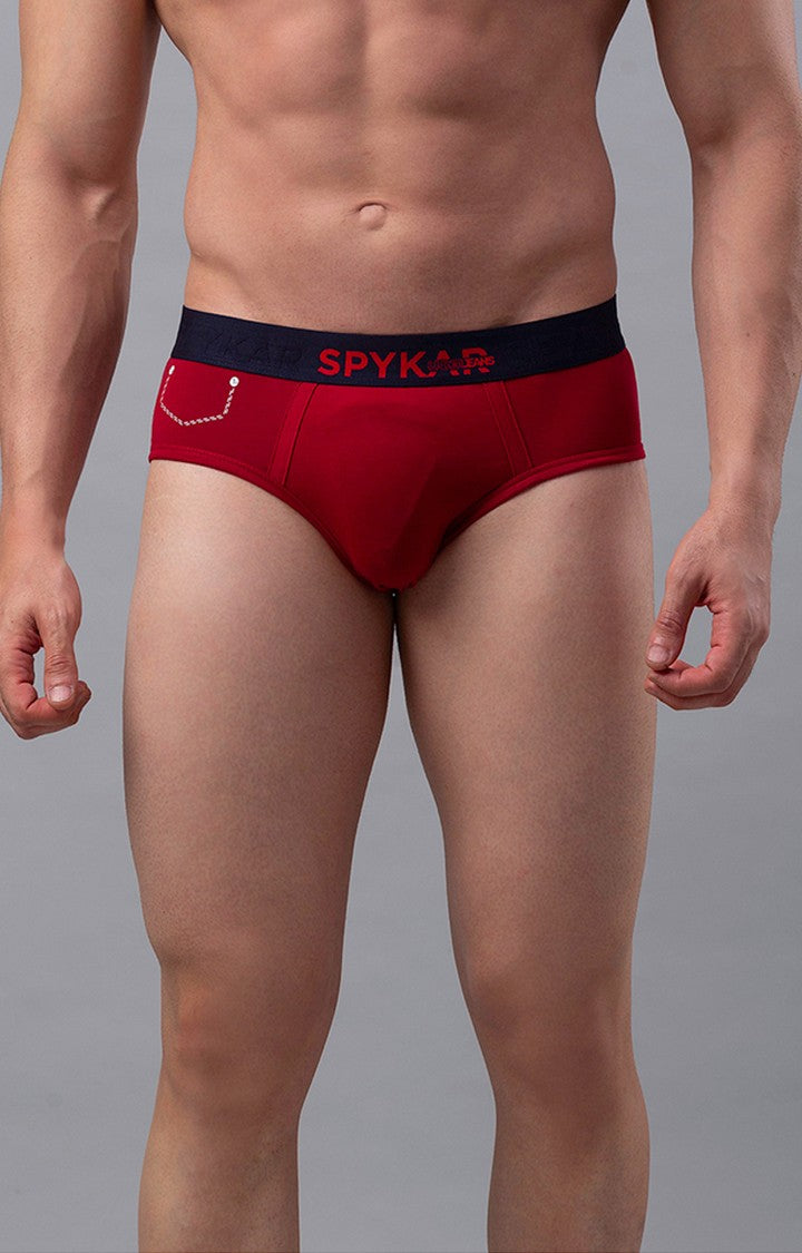 Maroon Cotton Brief For Men - Underjeans By Spykar