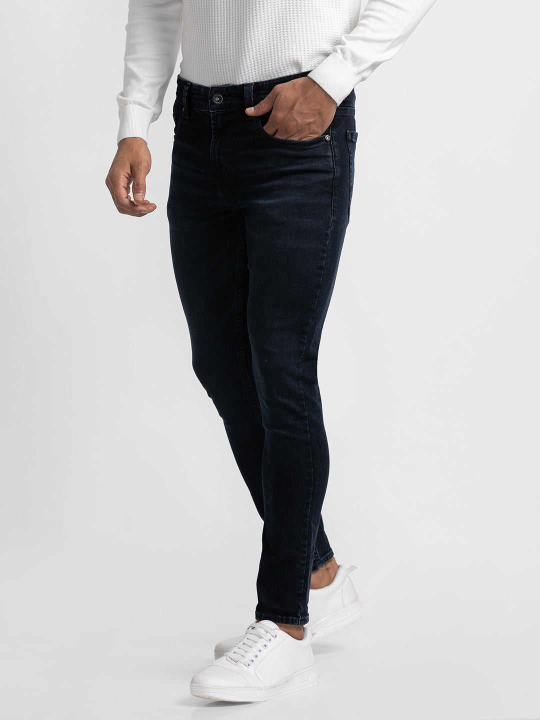 Spykar Blue Indigo Cotton Slim Fit Tapered Length Jeans For Men (Kano)