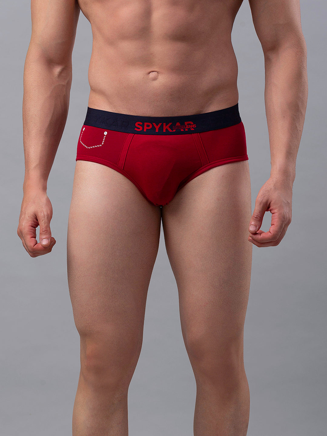 Men Cotton Blend Maroon Brief- Underjeans By Spykar