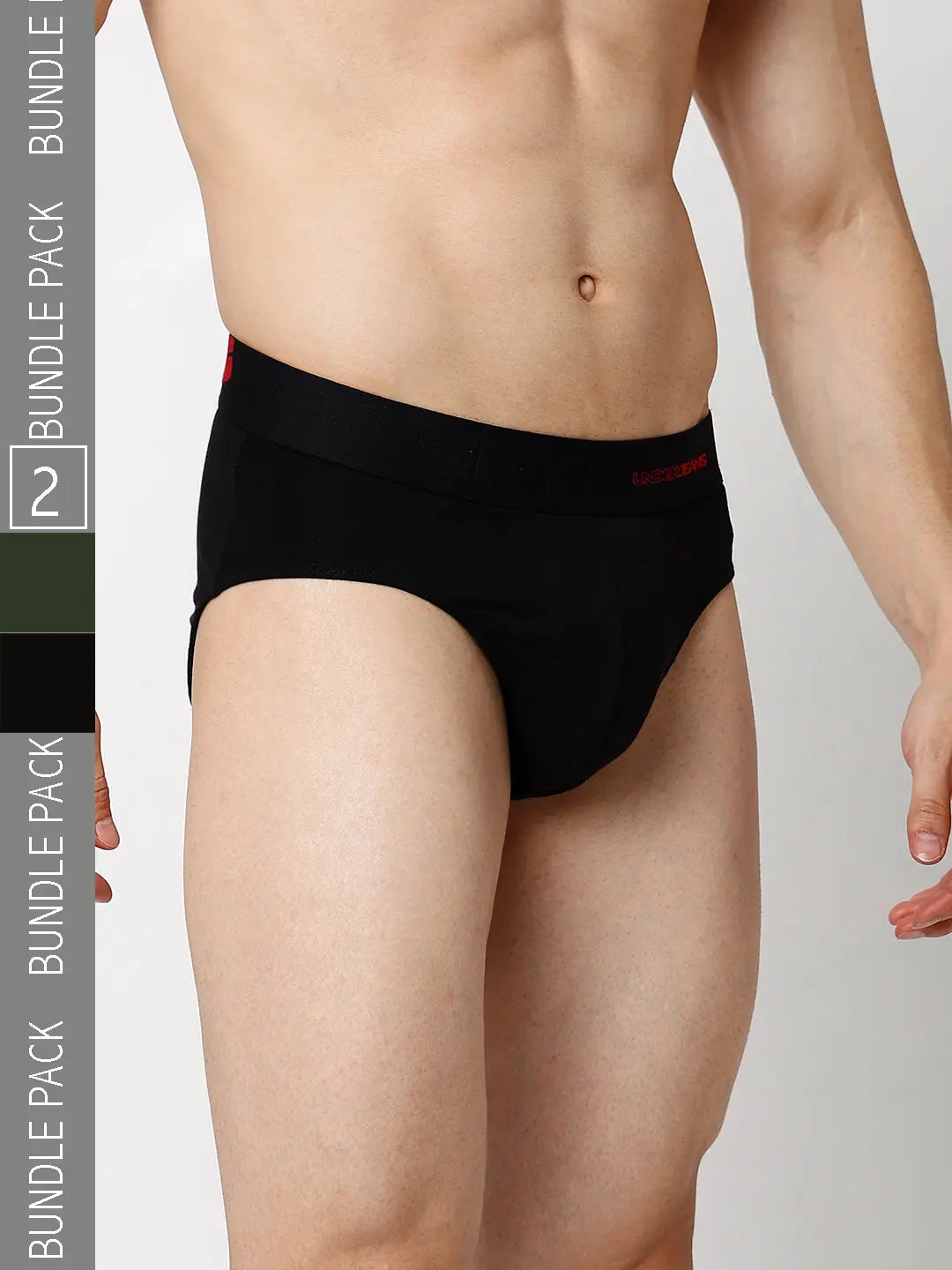 Underjeans By Spykar Men Black & Olive Cotton Blend Regular Fit Brief - Pack Of 2