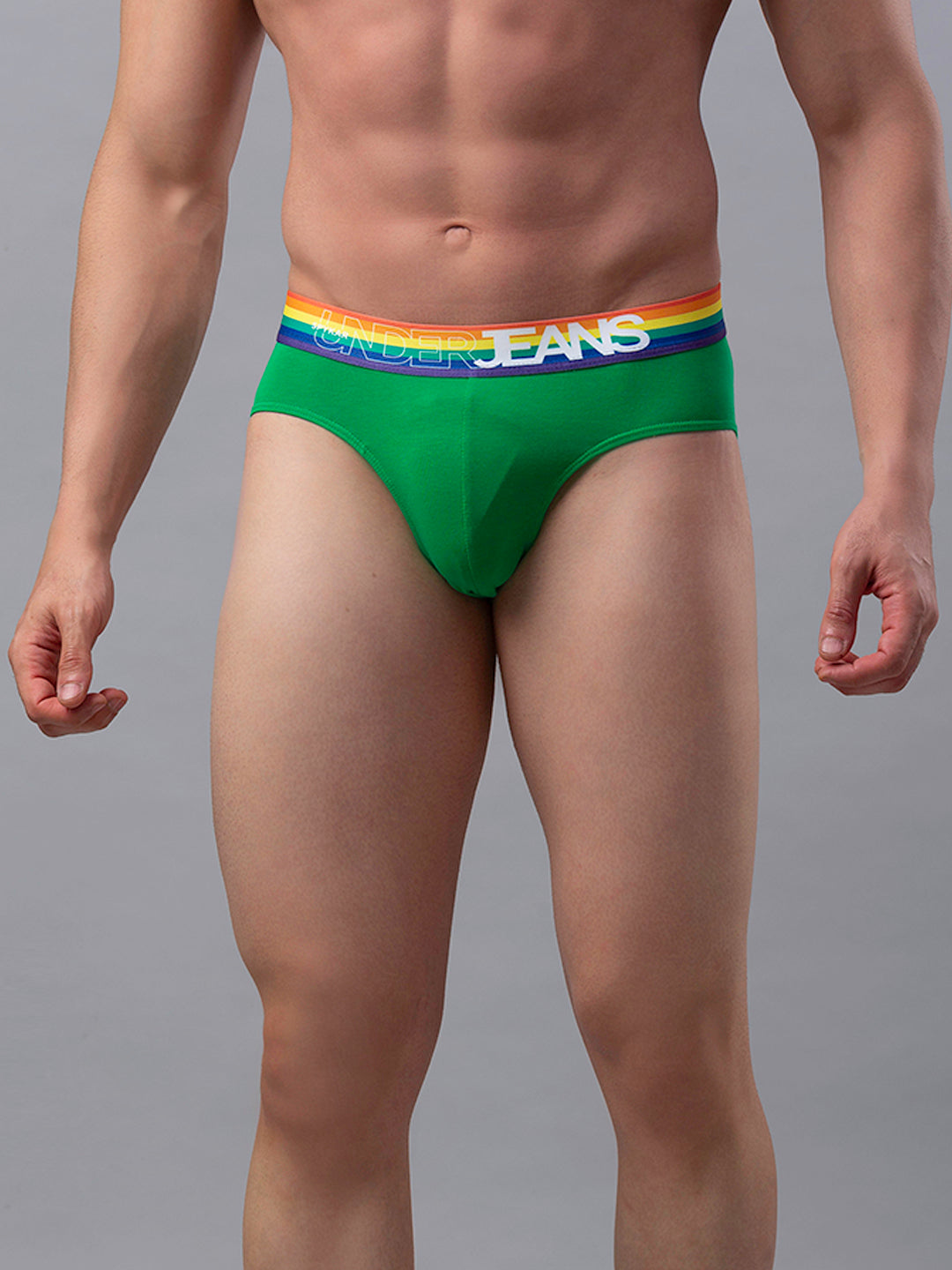 Men Cotton Blend Green-Multi Brief- Underjeans By Spykar