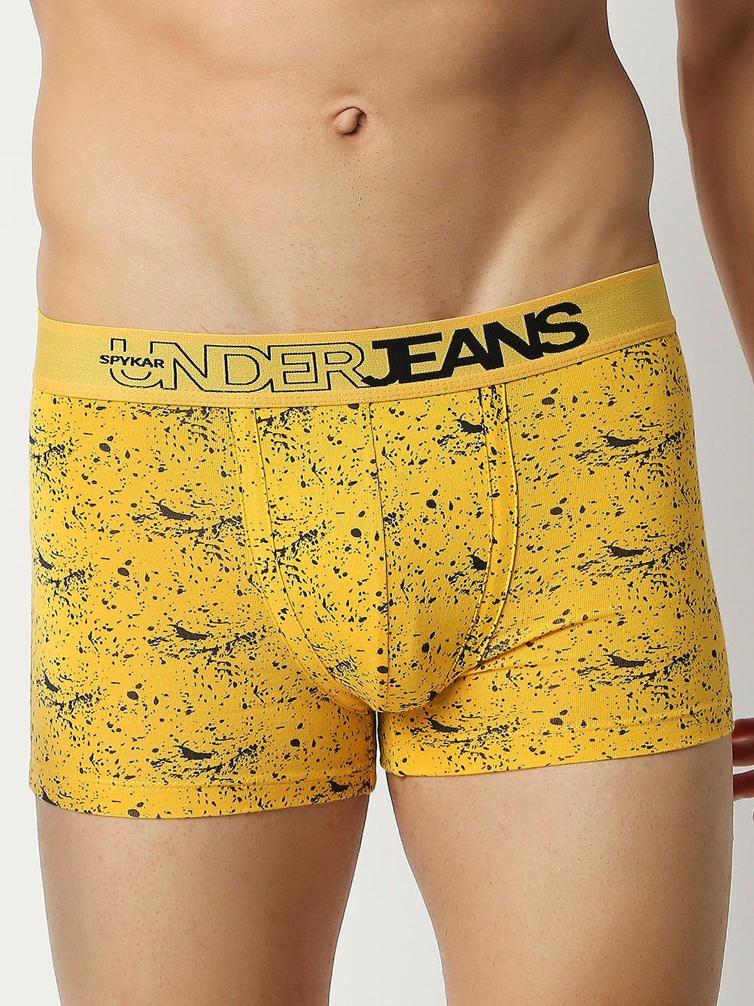 Men Yellow Cotton Blend Regular Fit Trunk - Underjeans By Spykar
