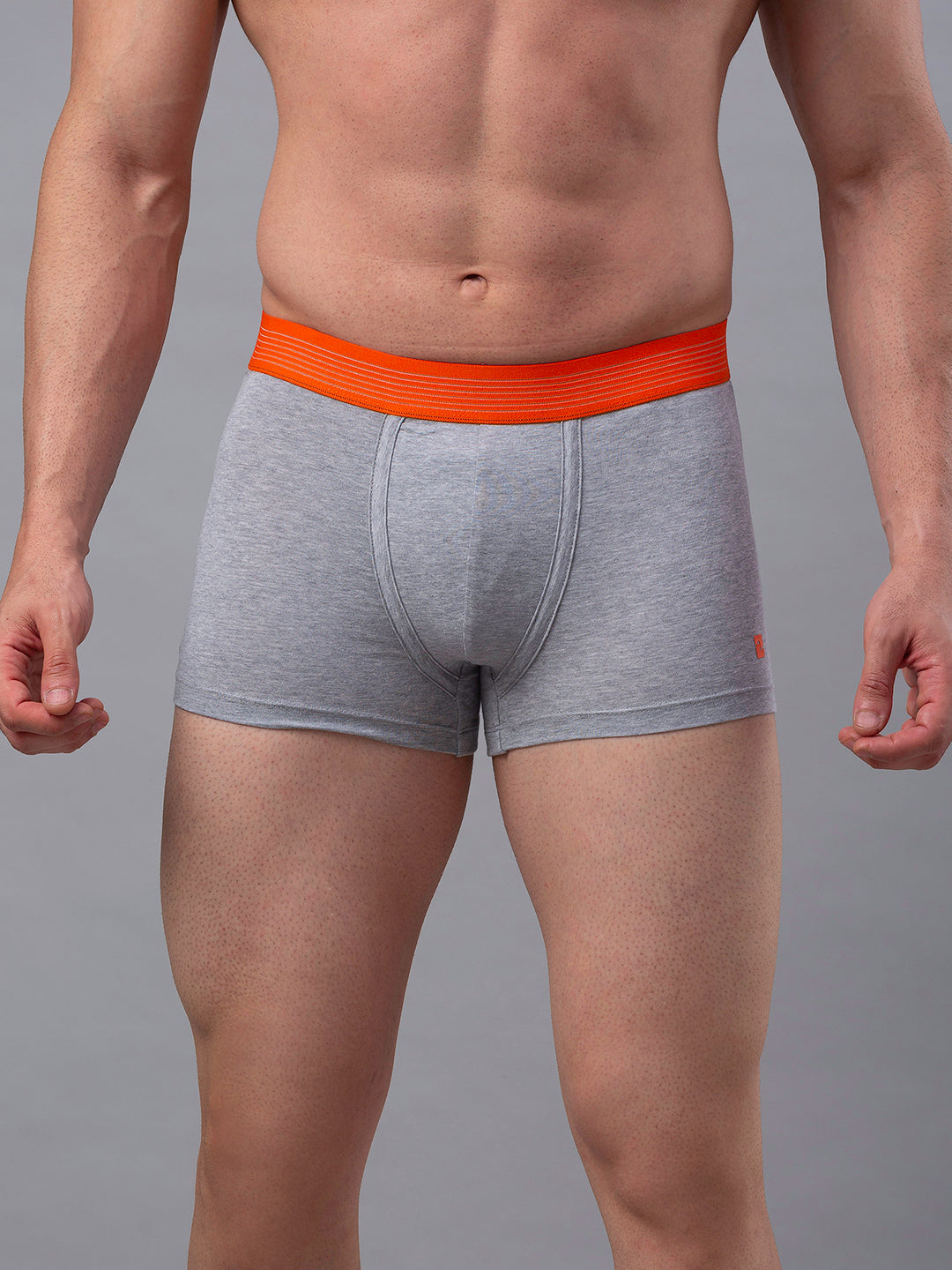 Men Grey-Orange Cotton Blend Trunk- Underjeans By Spykar