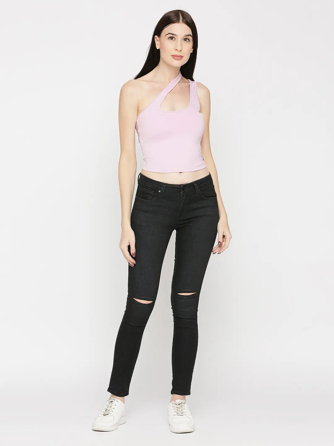 Spykar Women Black Lycra Slim Fit Narrow Length Low Distress High Rise Jeans - (Alicia)