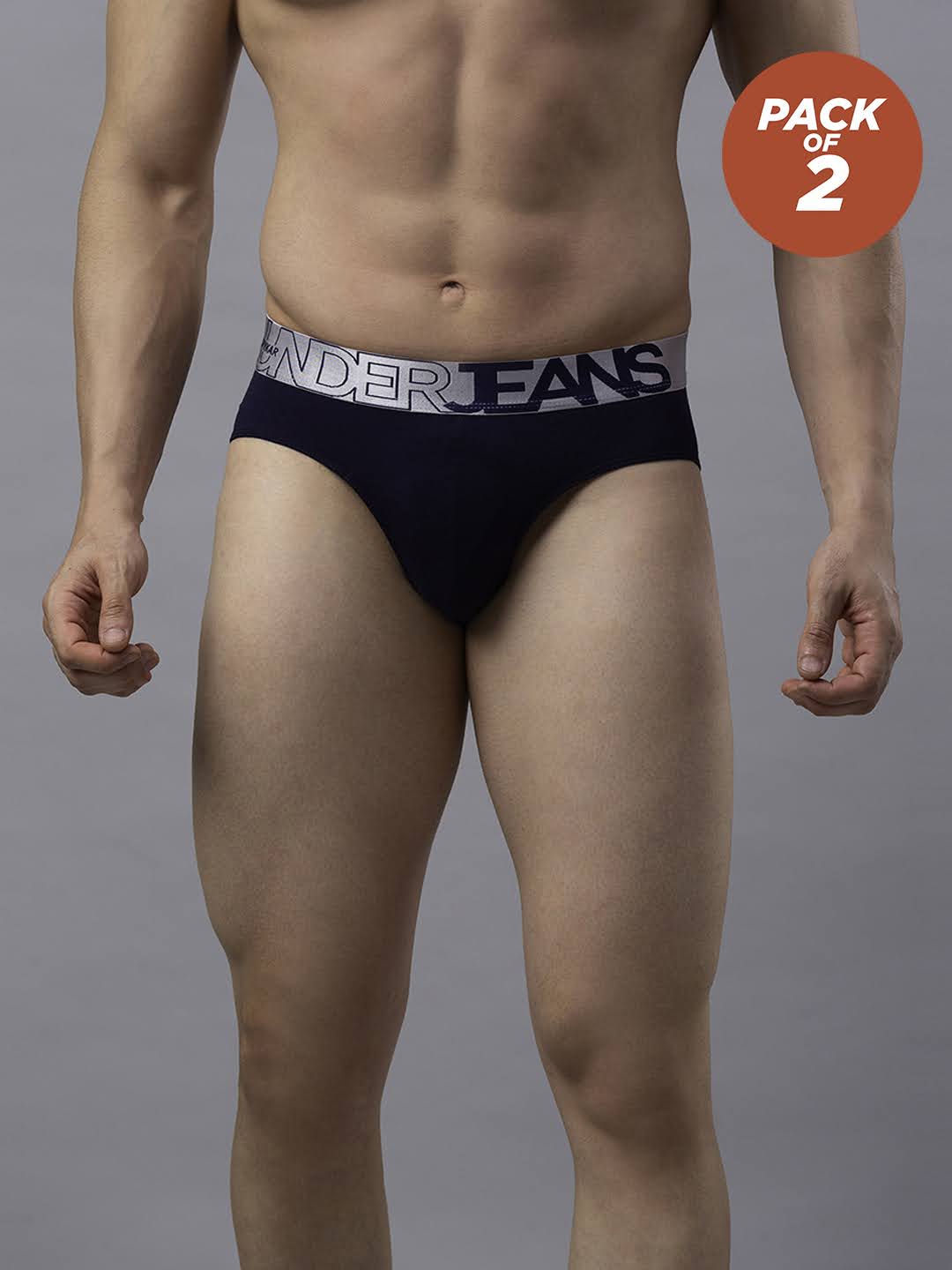 Underjeans By Spykar Men Cotton Blend Navy Brief - (Pack Of 2)