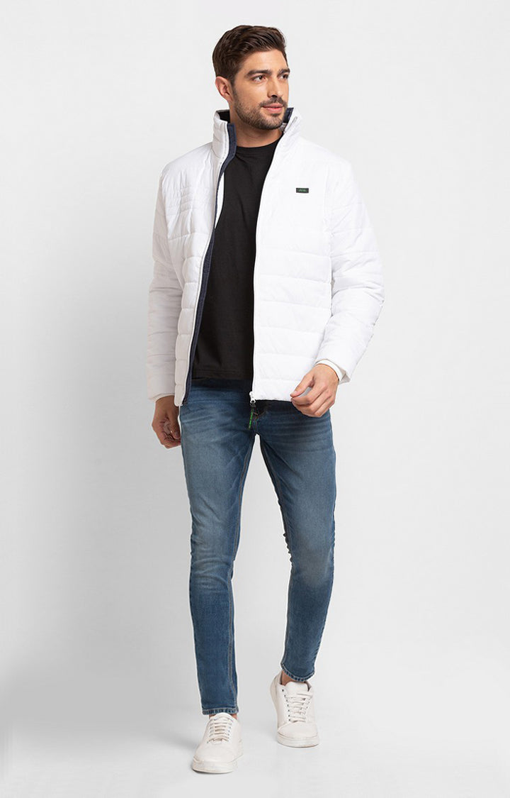 Spykar White Polyester Full Sleeve Casual Jacket For Men