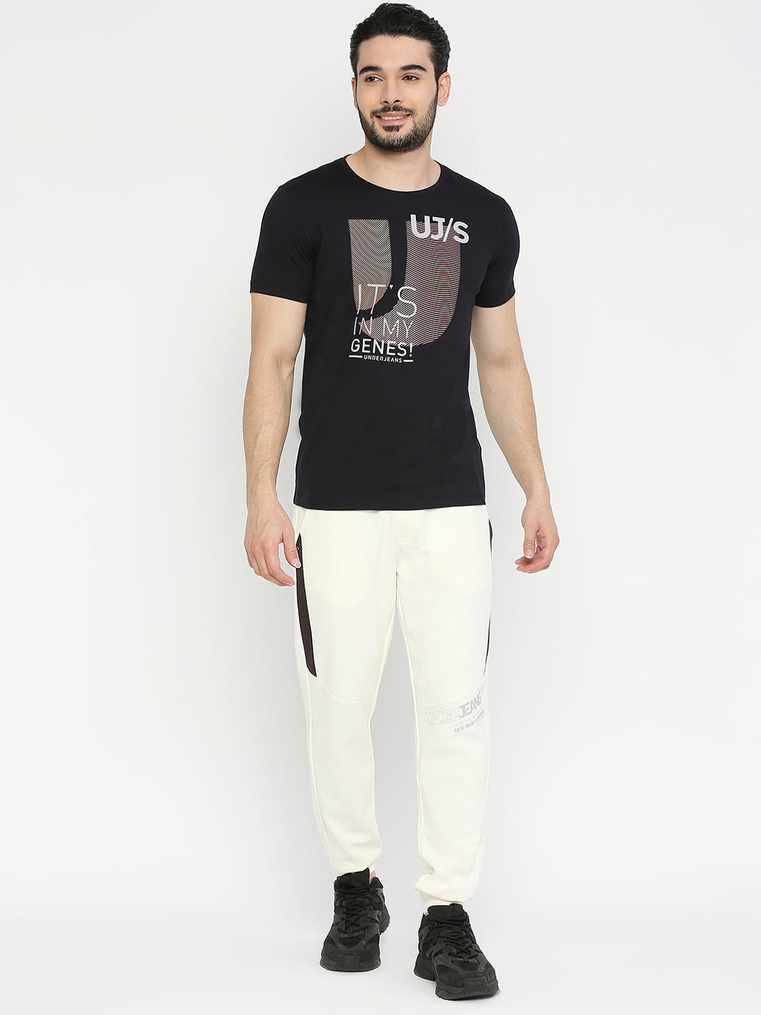Men Premium Cotton Navy Round Neck Tshirt- UnderJeans by Spykar